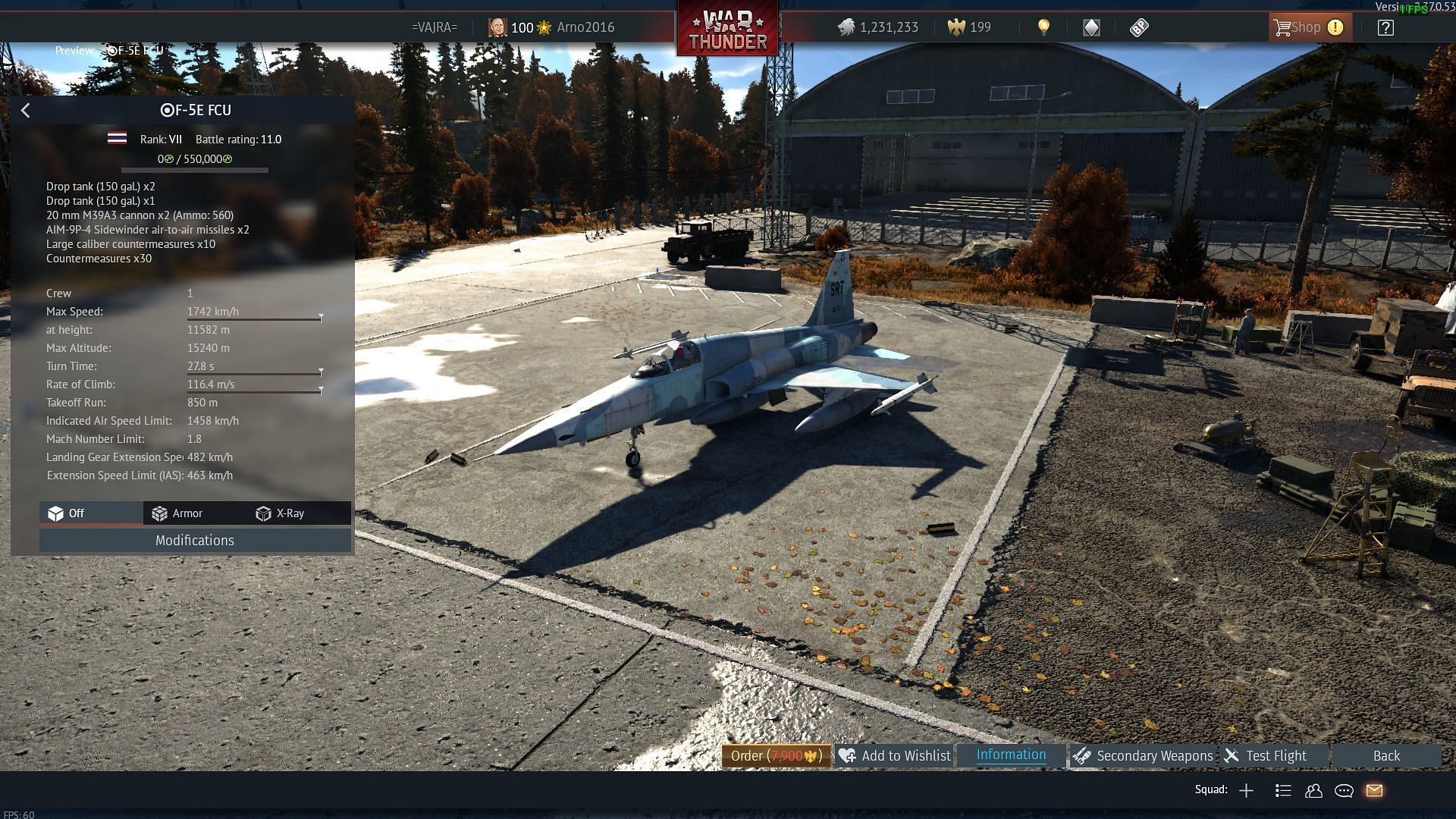 The F-5E FCU in War Thunder (Image via Gaijin Entertainment)