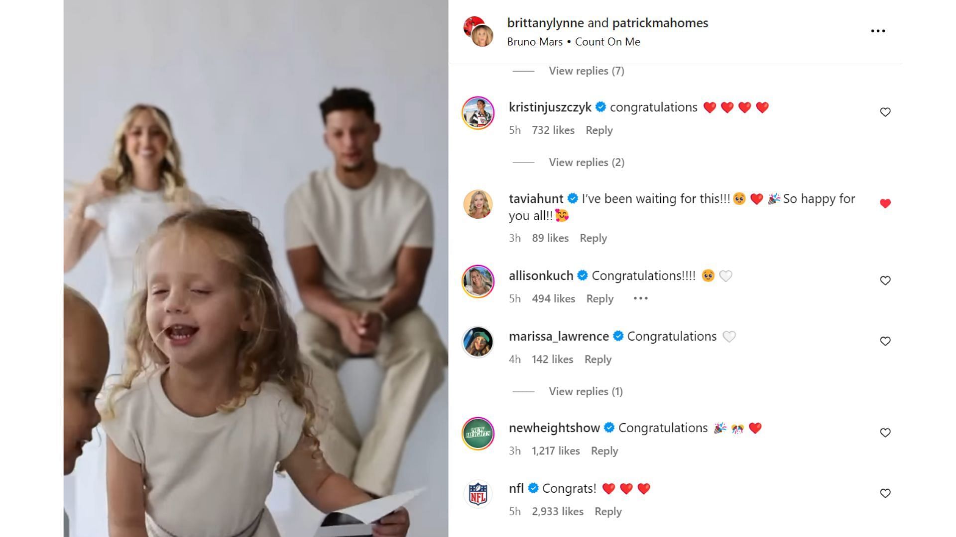 Tavia Hunt and others congratulate Patrick Mahomes and Brittany on their third pregnancy (Image credit: @patrickmahomes and @brittanylynne IG)