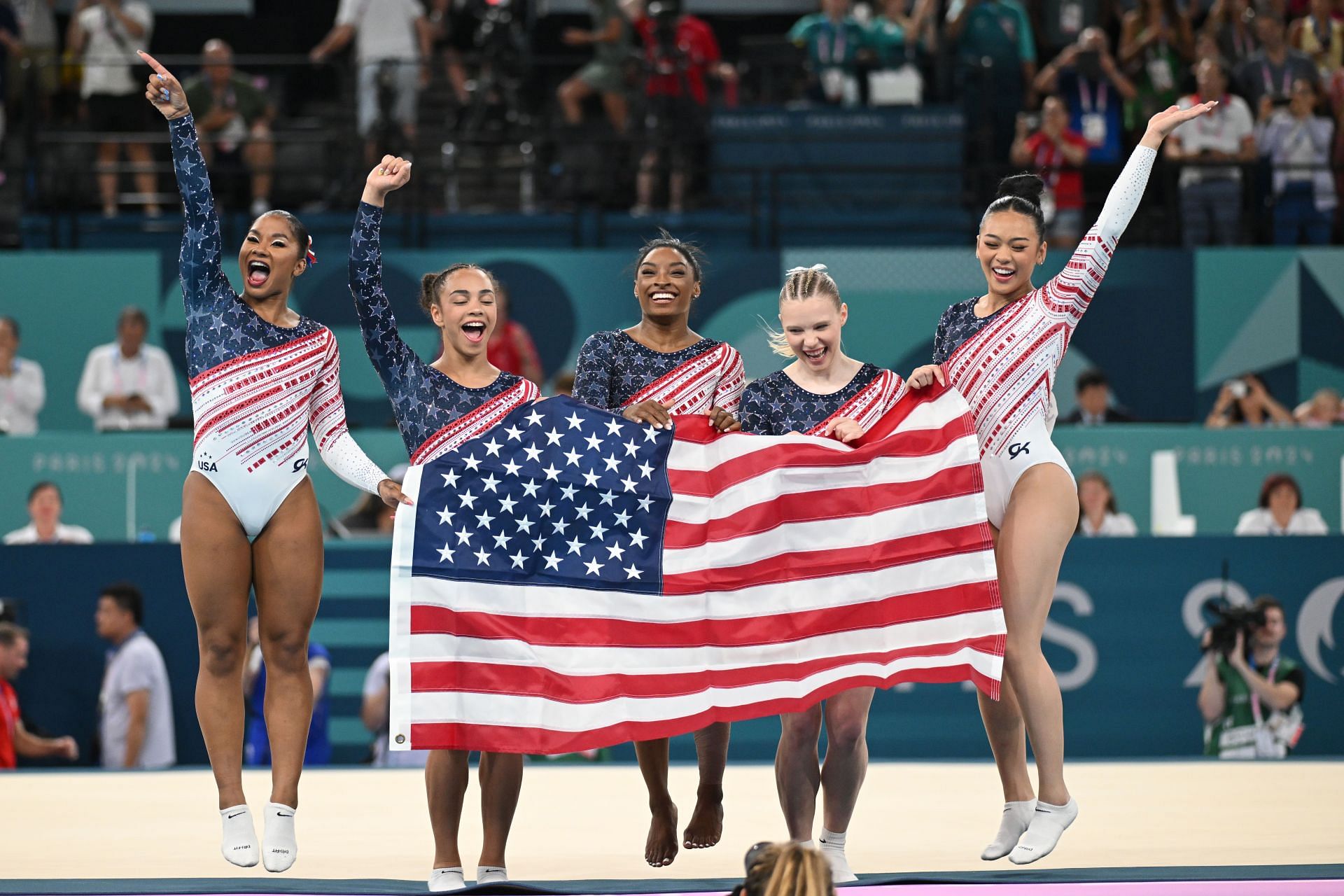 Team USA celebrate their win at the Paris Olympics 2024 (Image Source: Getty)