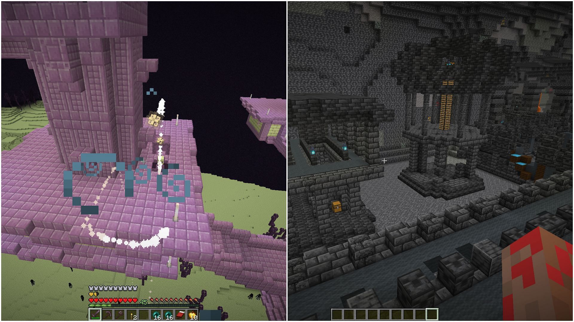 Mobs spawning in both structures create two different exploration environments (Image via Mojang Studios)