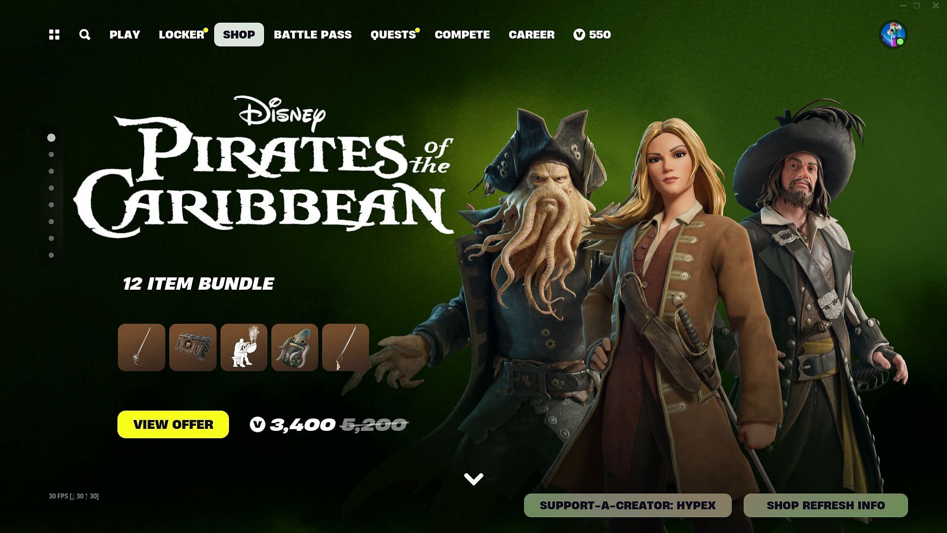 You can purchase the Pirates of the Caribbean Skins in Fortnite (Image via Epic Games)