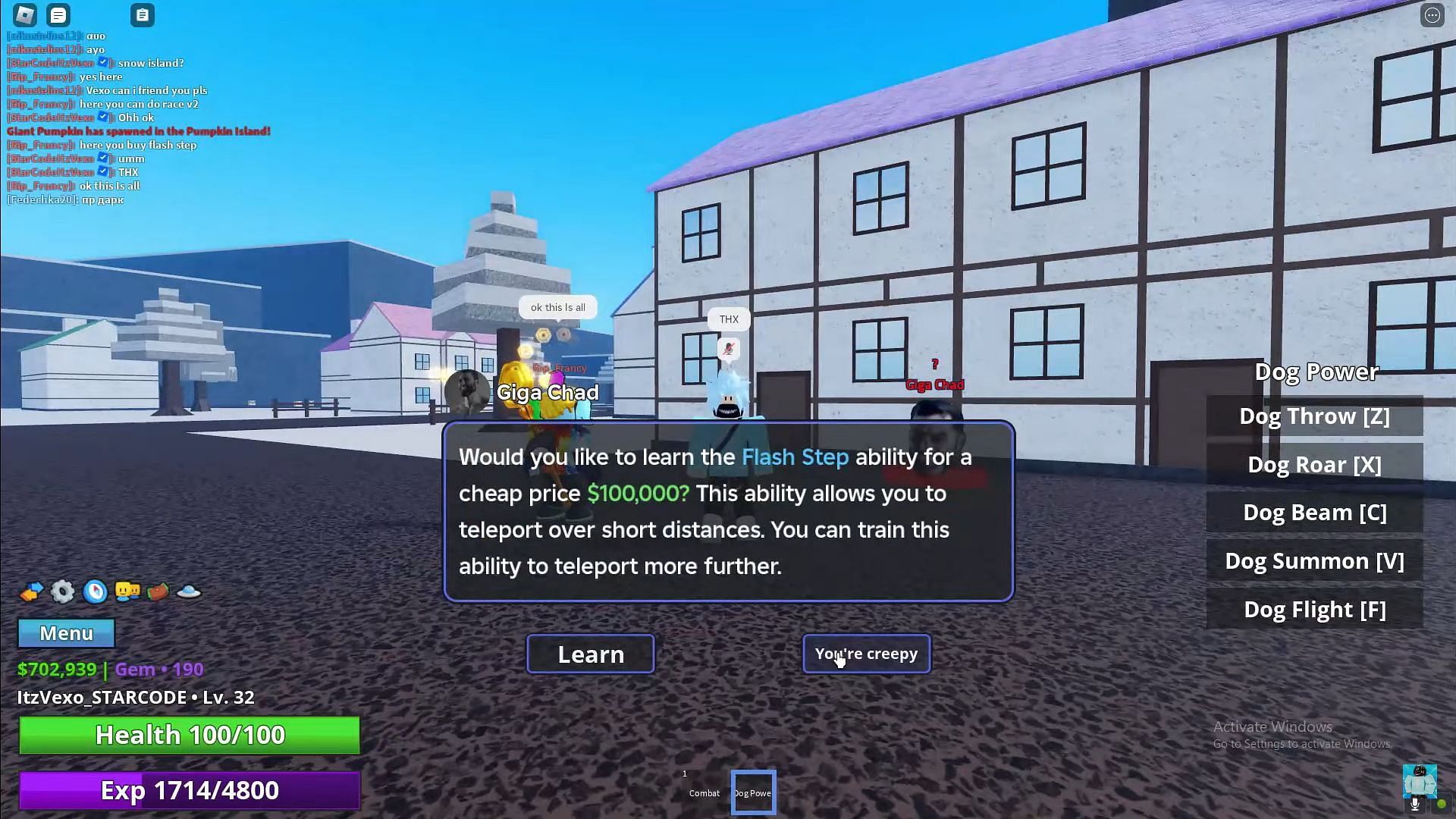 Learning the Flash Step ability (Image via Roblox || ItzVexo on YouTube)