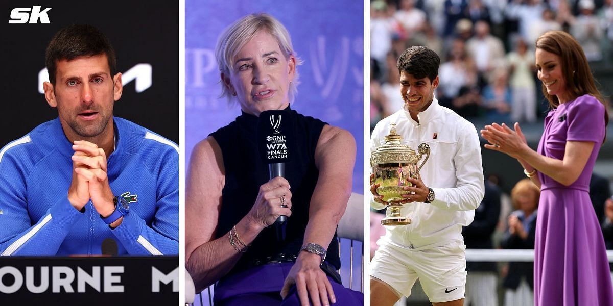 (Left to Right) Novak Djokovic, Chris Evert, Carlos Alcaraz, Princess Catherine of Wales (Source: Getty Images)