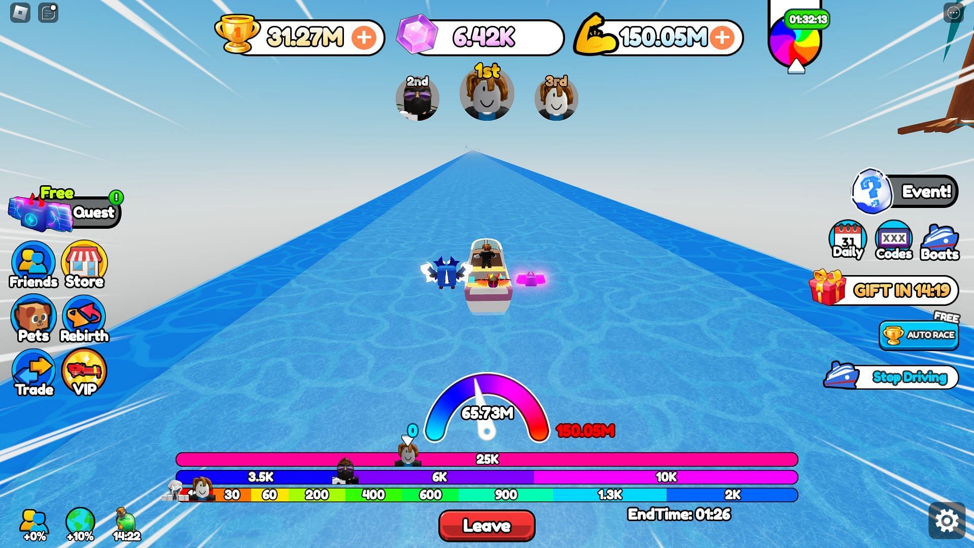 You must increase your stats before doing races in Aqua Racer (Image via Roblox)