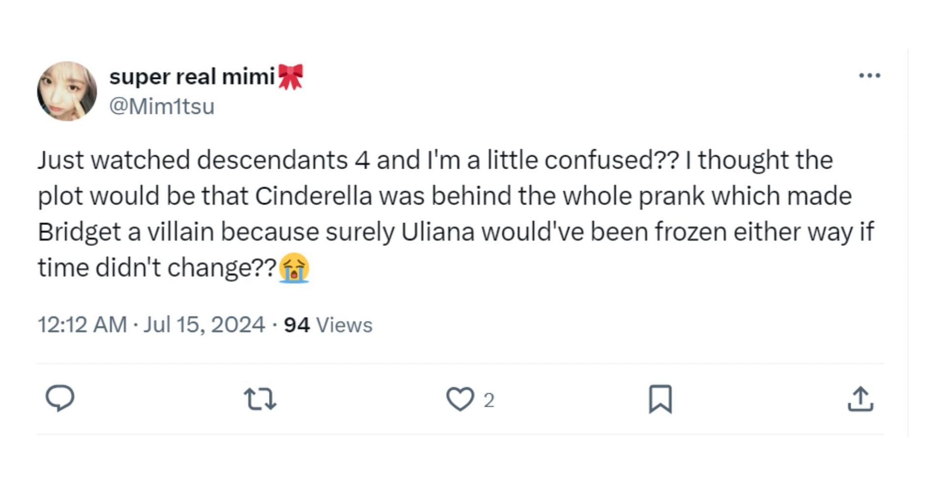 A fan comments on the prank in Descendants 4 (Image via Twitter/@Mim1tsu)