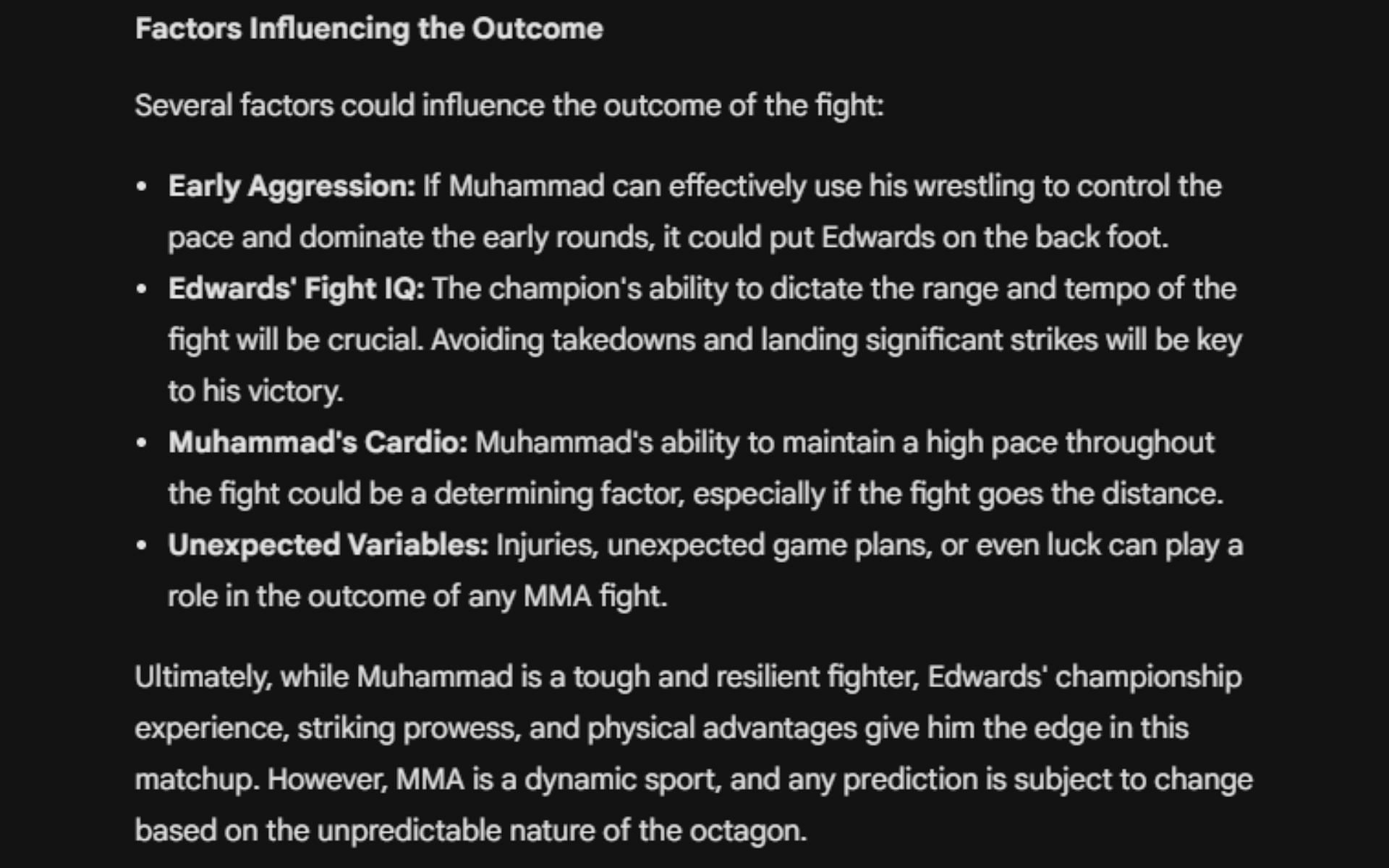 Google's AI prediction for Leon Edwards vs. Belal Muhammad 2