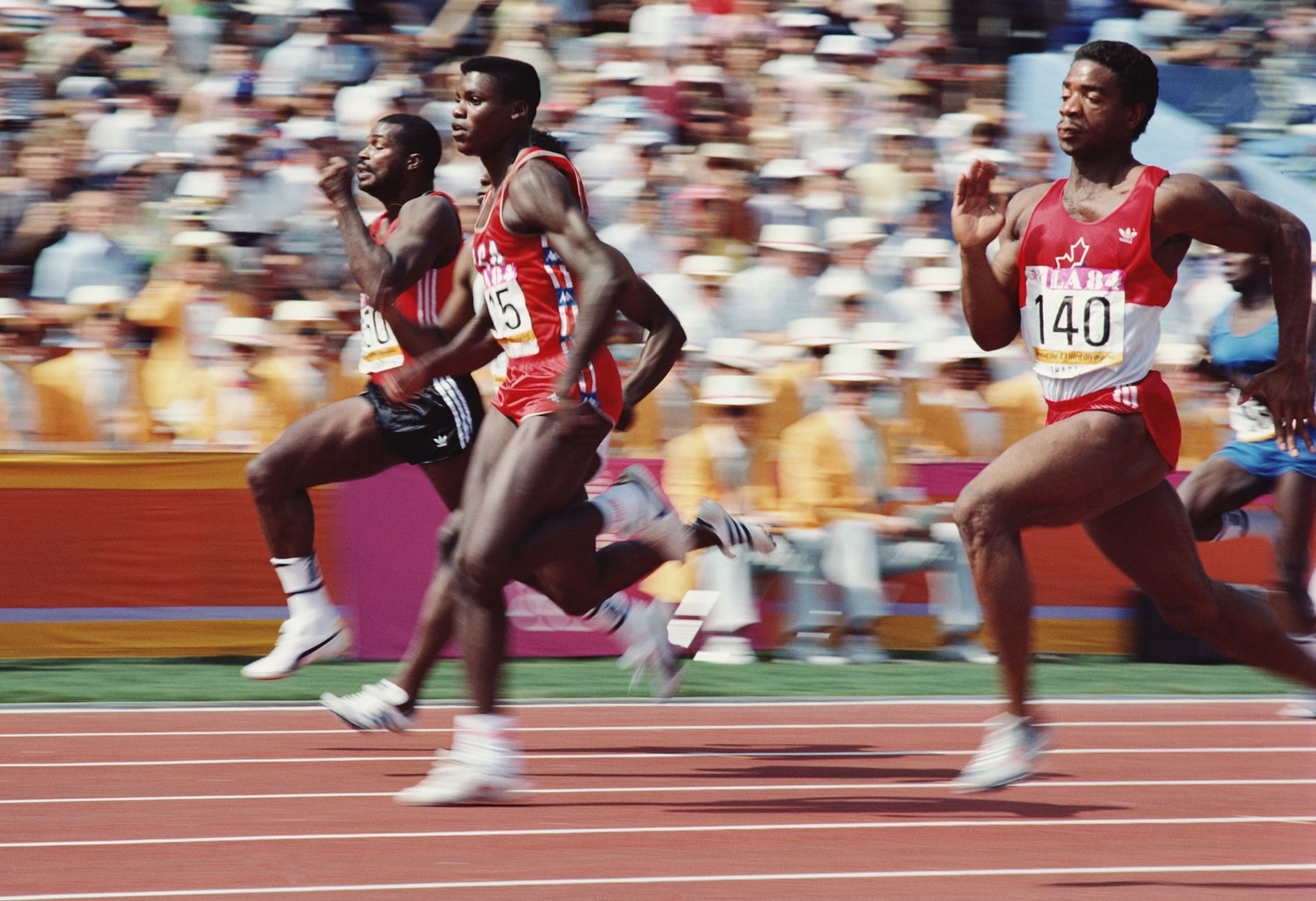 Carl Lewis of the USA in action at Los Angeles Olympics 1984 [Image Source: Getty]