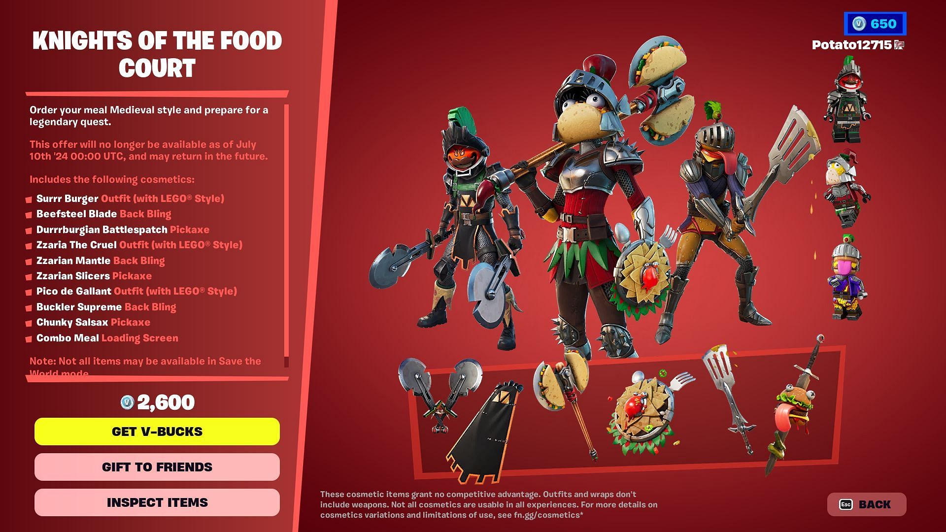 You can now purchase the Knights Of The Food Court skins in Fortnite (Image via Epic Games)