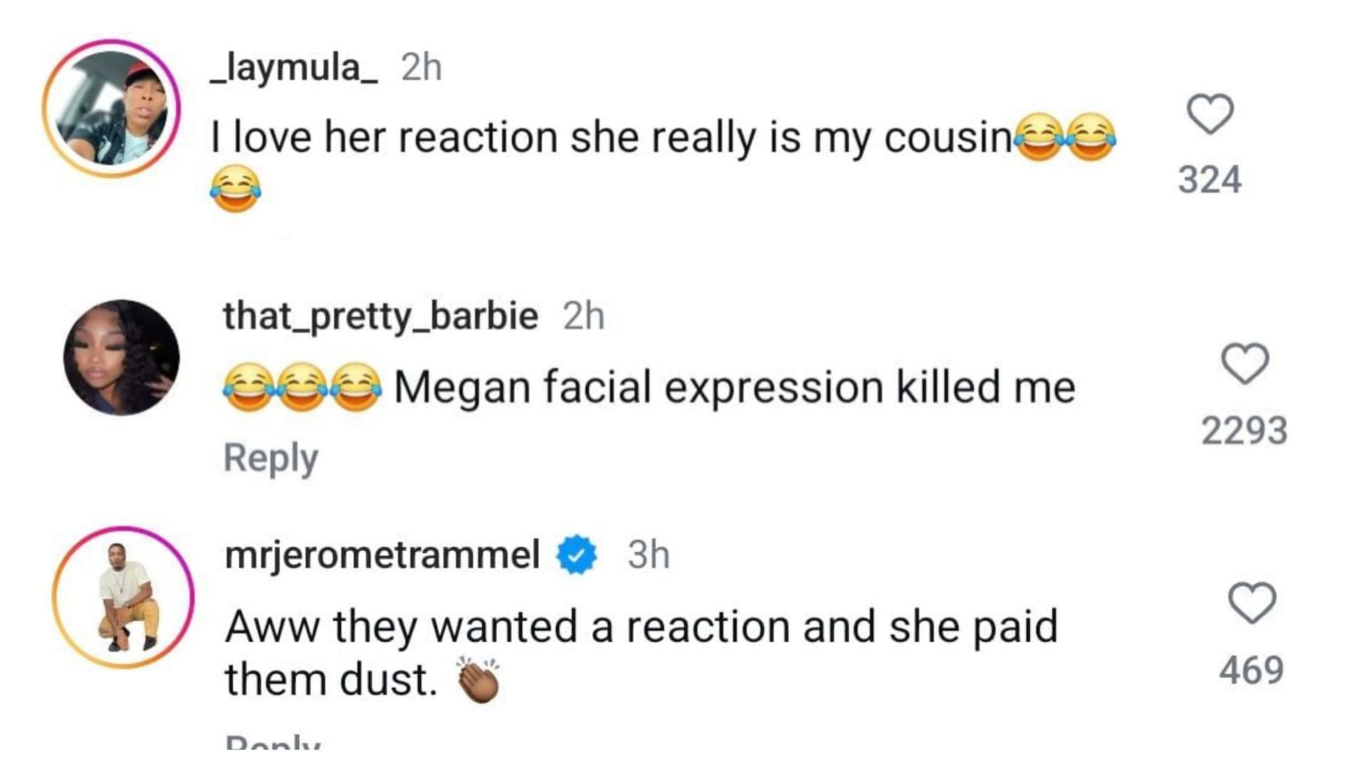 Internet fans react as Megan Thee Stallion&#039;s UK fans harass her (Image via Instagram / @_laymula / @that_pretty_barbie / @mrjerometrammel)