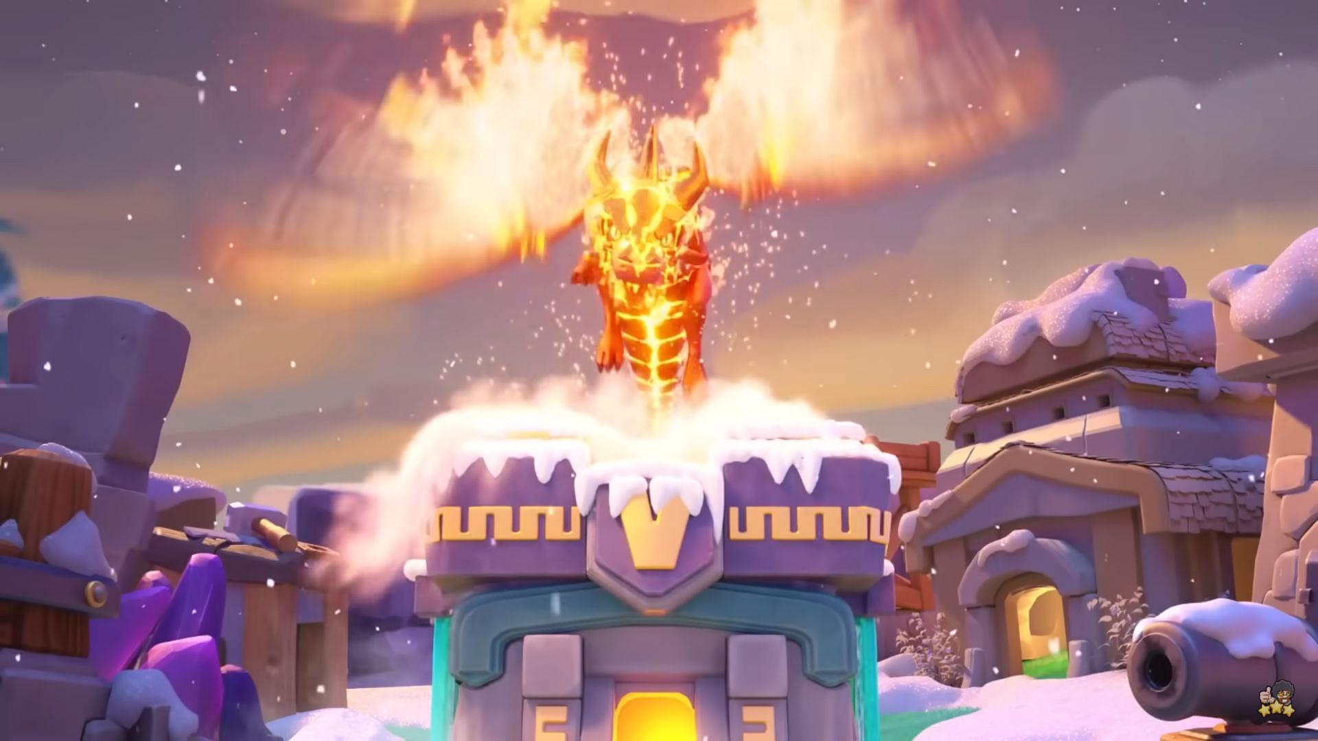 Super Dragon perched on top of Town Hall (Image via Supercell || Kenny Jo/YouTube)