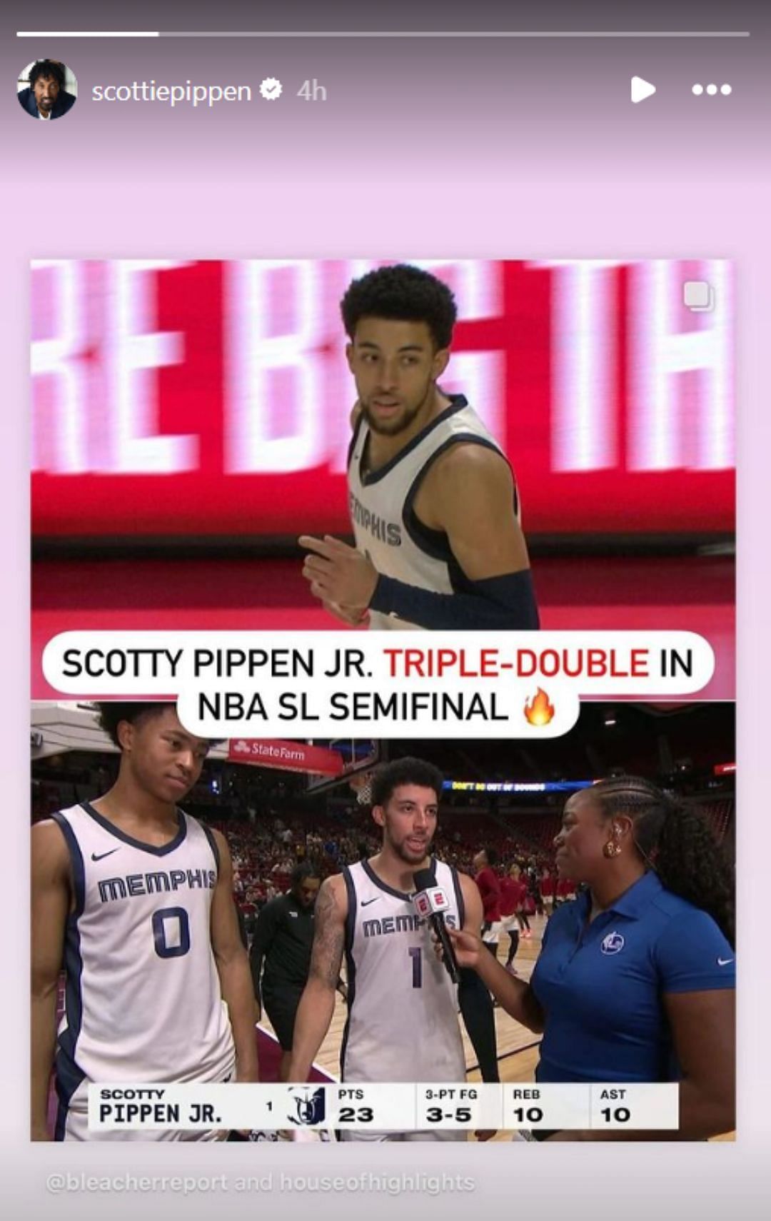 Scottie highlights his son&#039;s achievement on his Instagram story