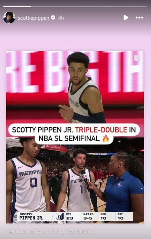 Scottie highlights his son's achievement on his Instagram story