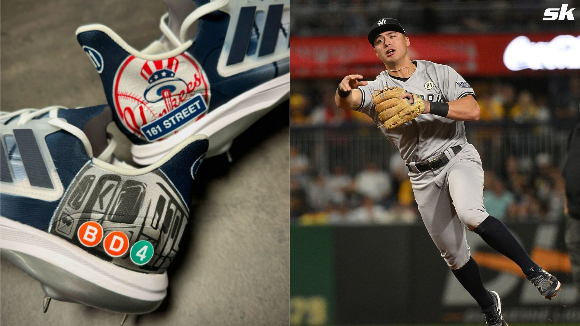 Anthony Volpe rocks custom Adidas cleats for Subway Series (Image Source: MLB.com and Instagram/ yesnetwork)