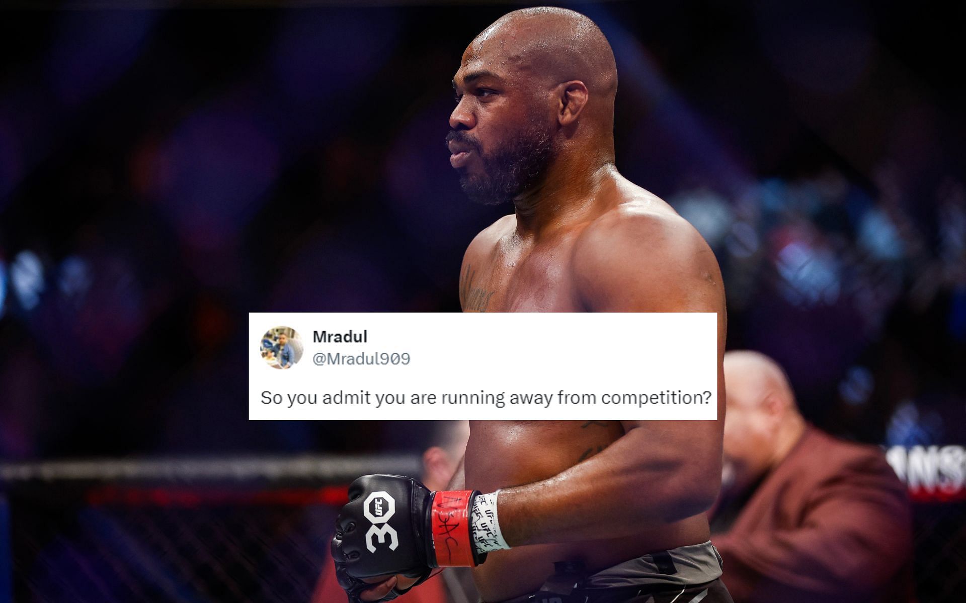 Some fans seem to believe that MMA legend Jon Jones is avoiding his competition [Images courtesy: Getty Images and @Mradul909 on X]