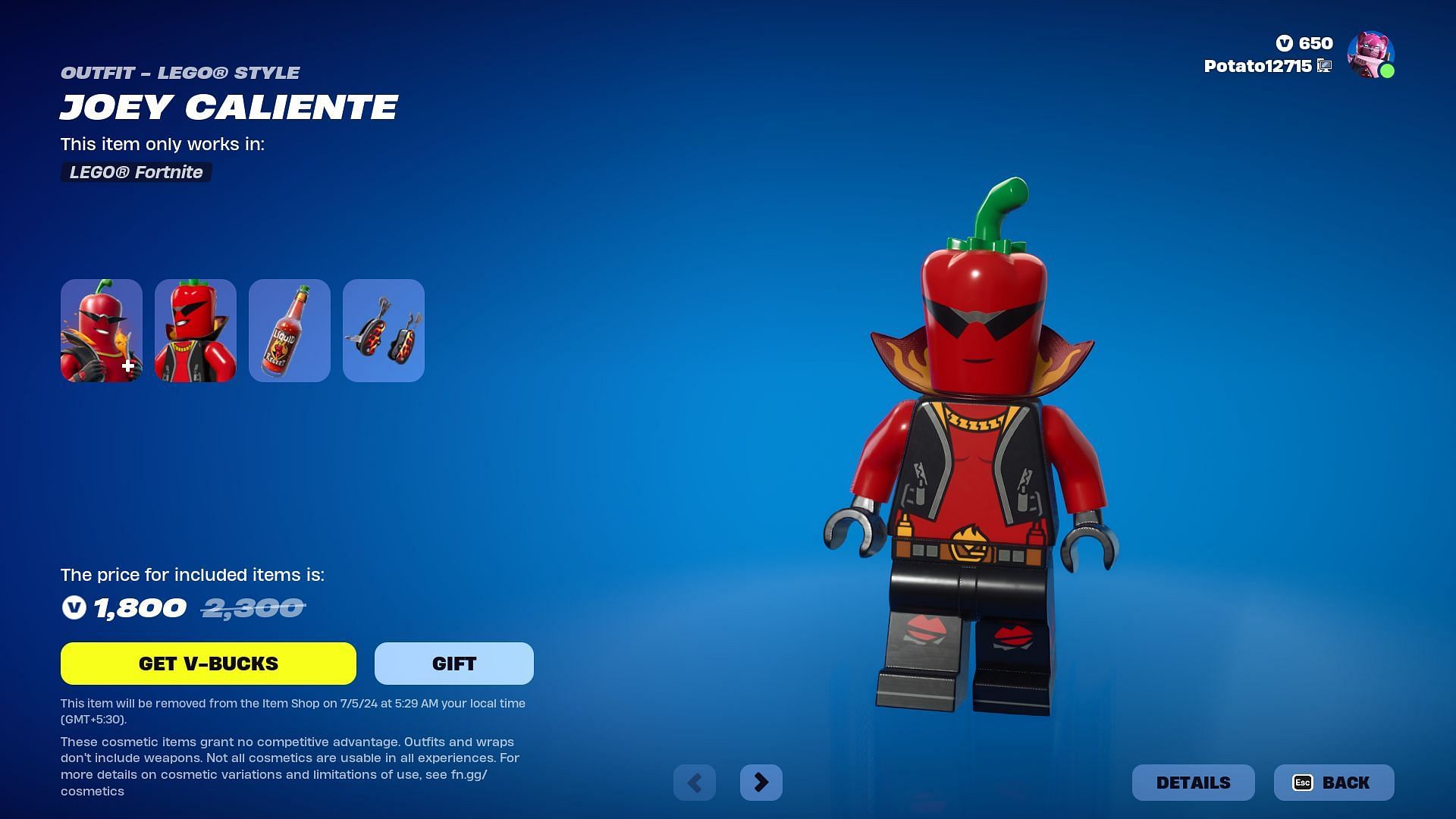 You can purchase the Joey Caliente skin in Fortnite separately (Image via Epic Games)