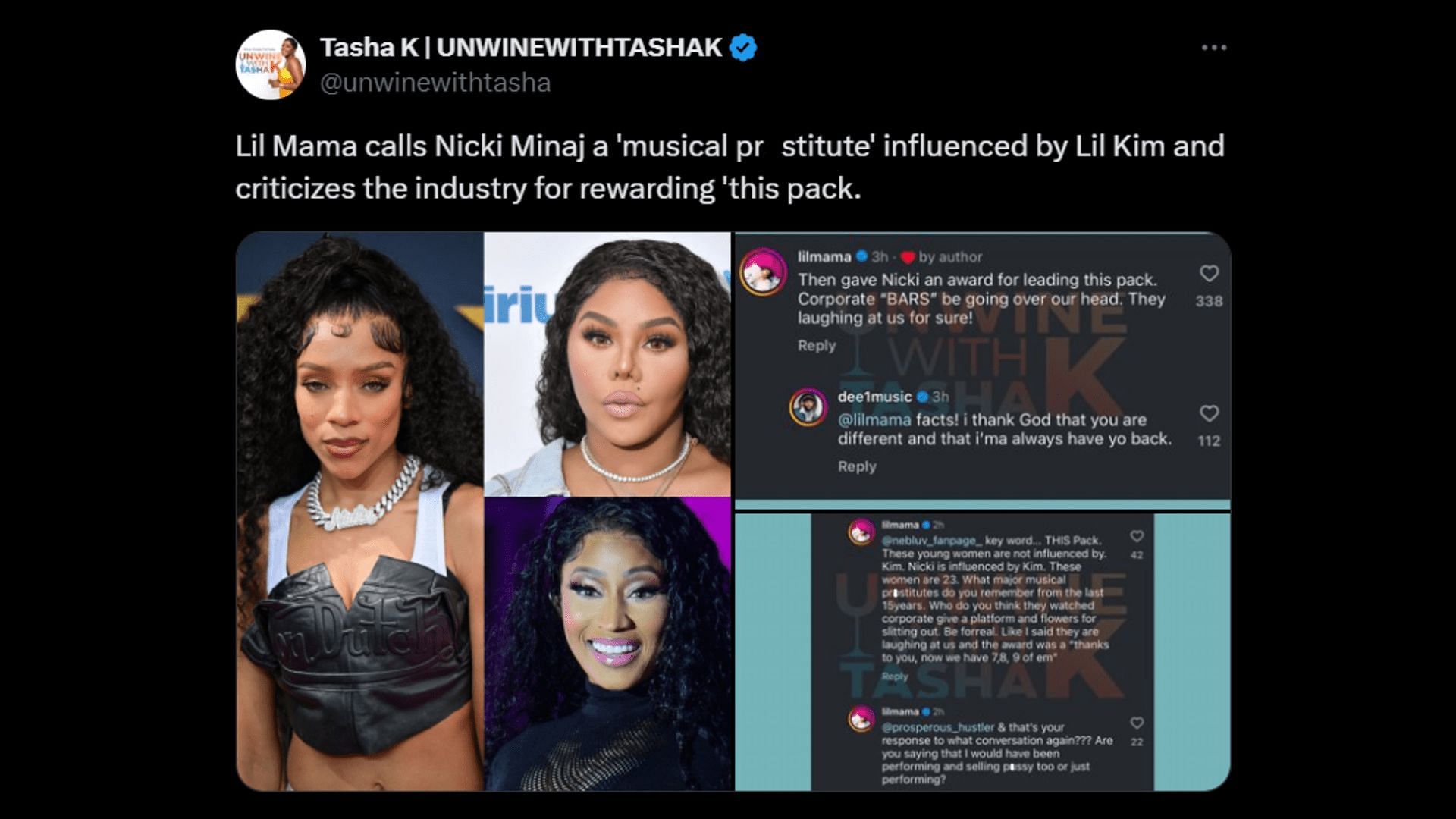 Lil Mama calls out Nicki Minaj&#039;s BET Award win and more. (Image via X/ unwinewithtasha)
