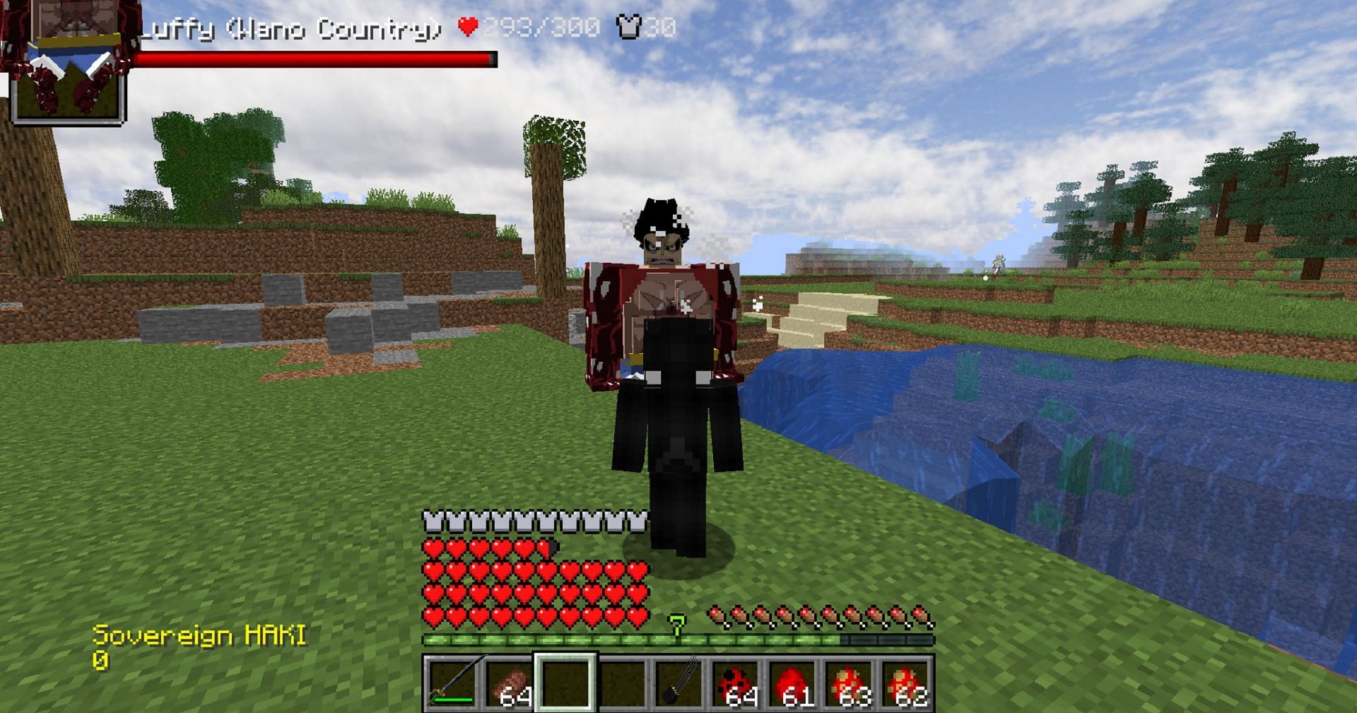 A player faces Gear 4 Luffy in the Mine Piece mod for Minecraft (Image via Orca_San_/CurseForge)