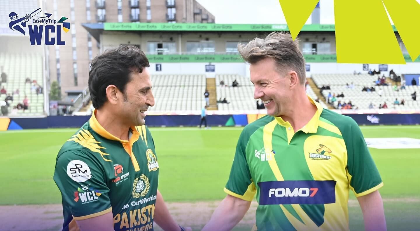 Younis Khan and Brett Lee&nbsp;(Image via Instagram/@worldchampionshipoflegends)