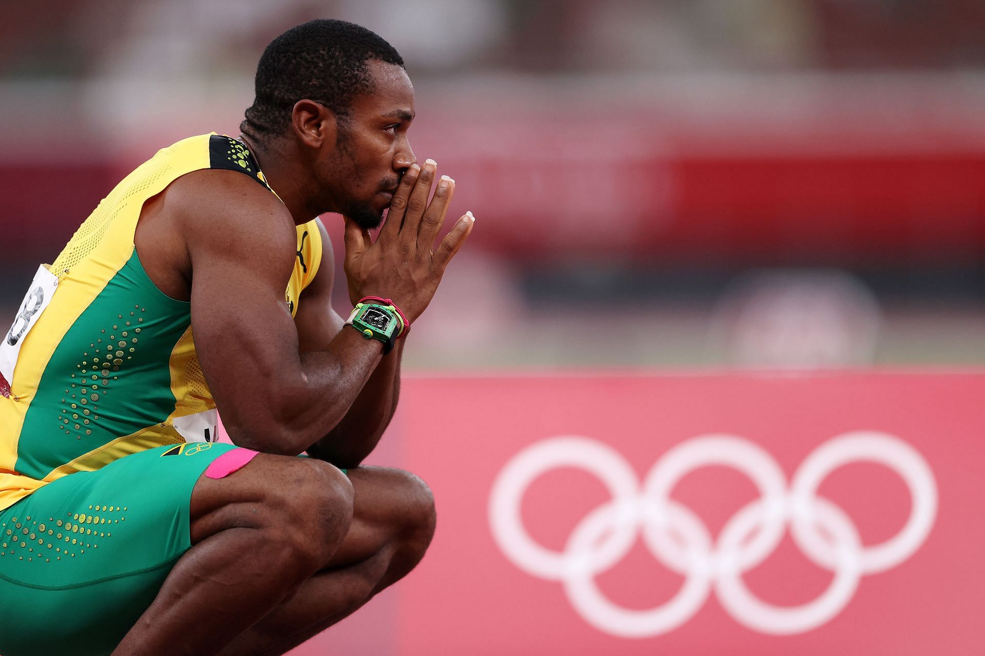 Yohan Blake of Team Jamaica reacts following the Men&#039;s 4x100 meters relay final at the 2020 Olympic Games in Tokyo, Japan. (Photo by Getty Images)