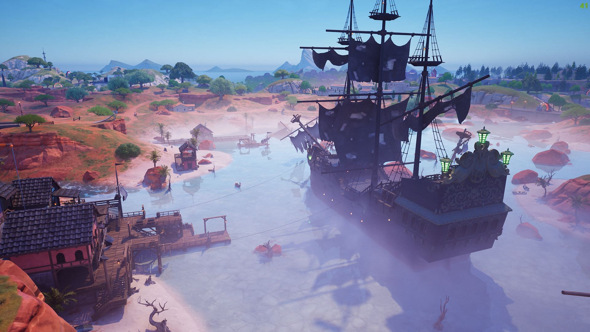 The Black Pearl is stationed at the Shipwreck Shallows POI. (Image via Epic Games)