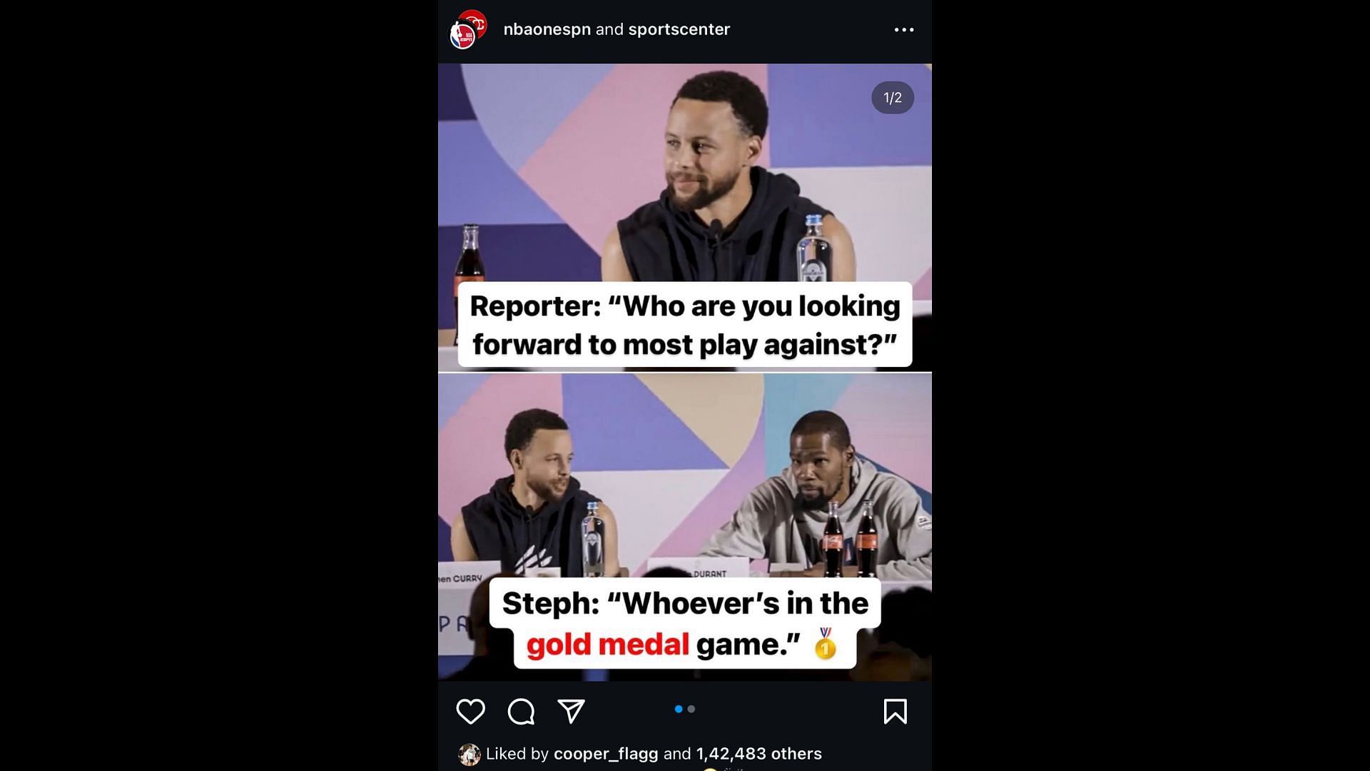 Cooper Flagg likes the post about Steph Curry&#039;s confidence