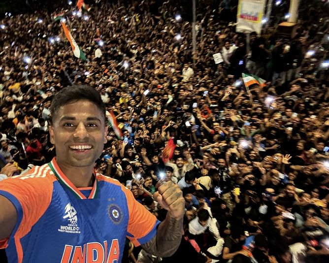 [In Pictures] Suryakumar Yadav thanks Mumbai crowd for incredible response to India's T20 World Cup victory parade