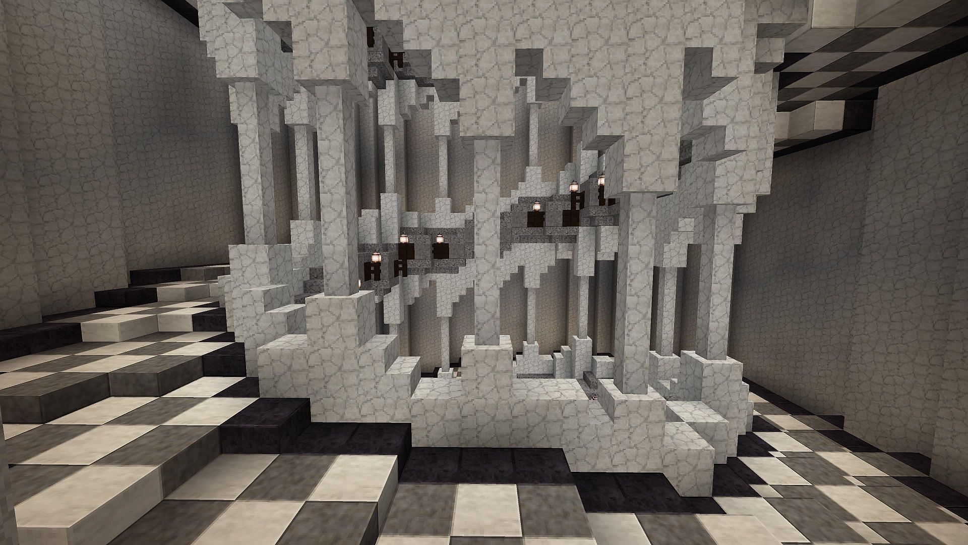 Diorite can work very well in a black/white design scheme in Minecraft (Image via u/Arthes_M/Reddit)