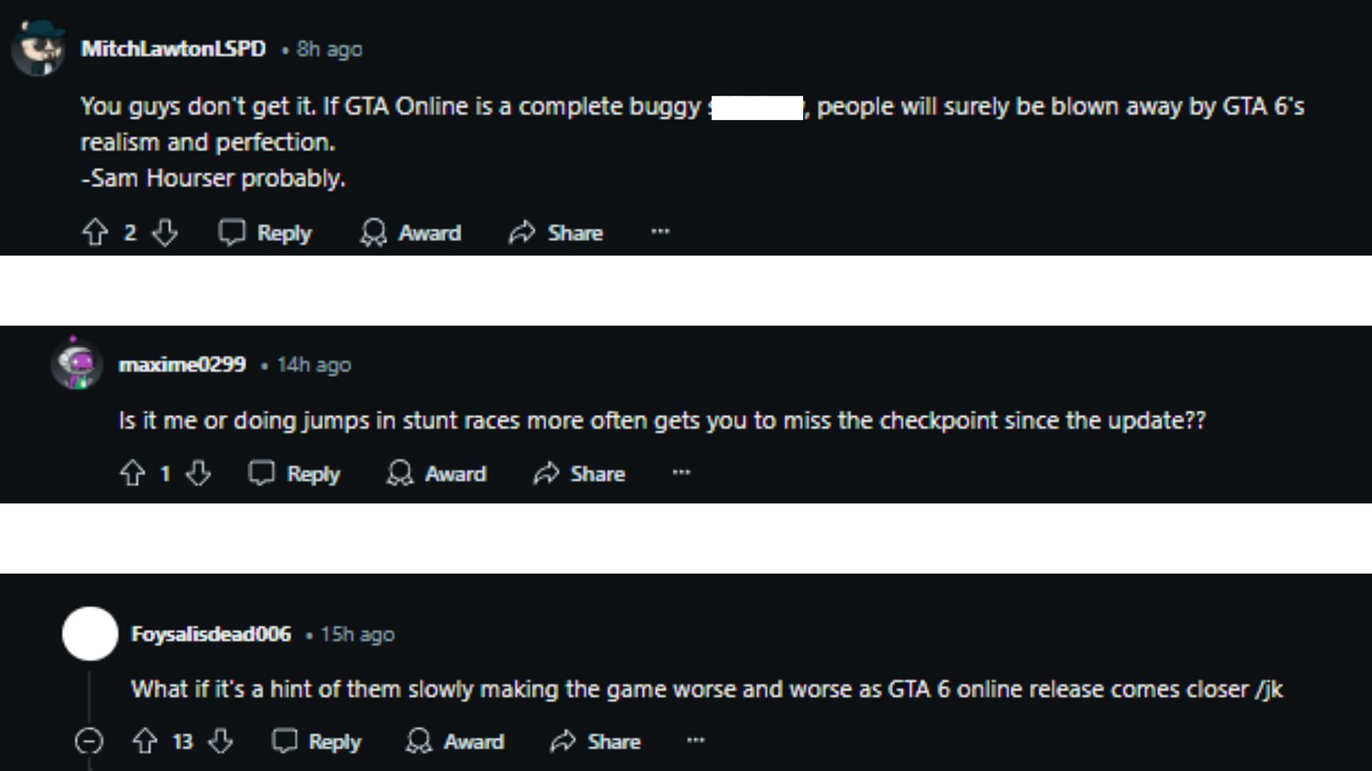 Comments of fans sharing their thoughts on Bottom Dollar Bounties update (Image via Reddit)