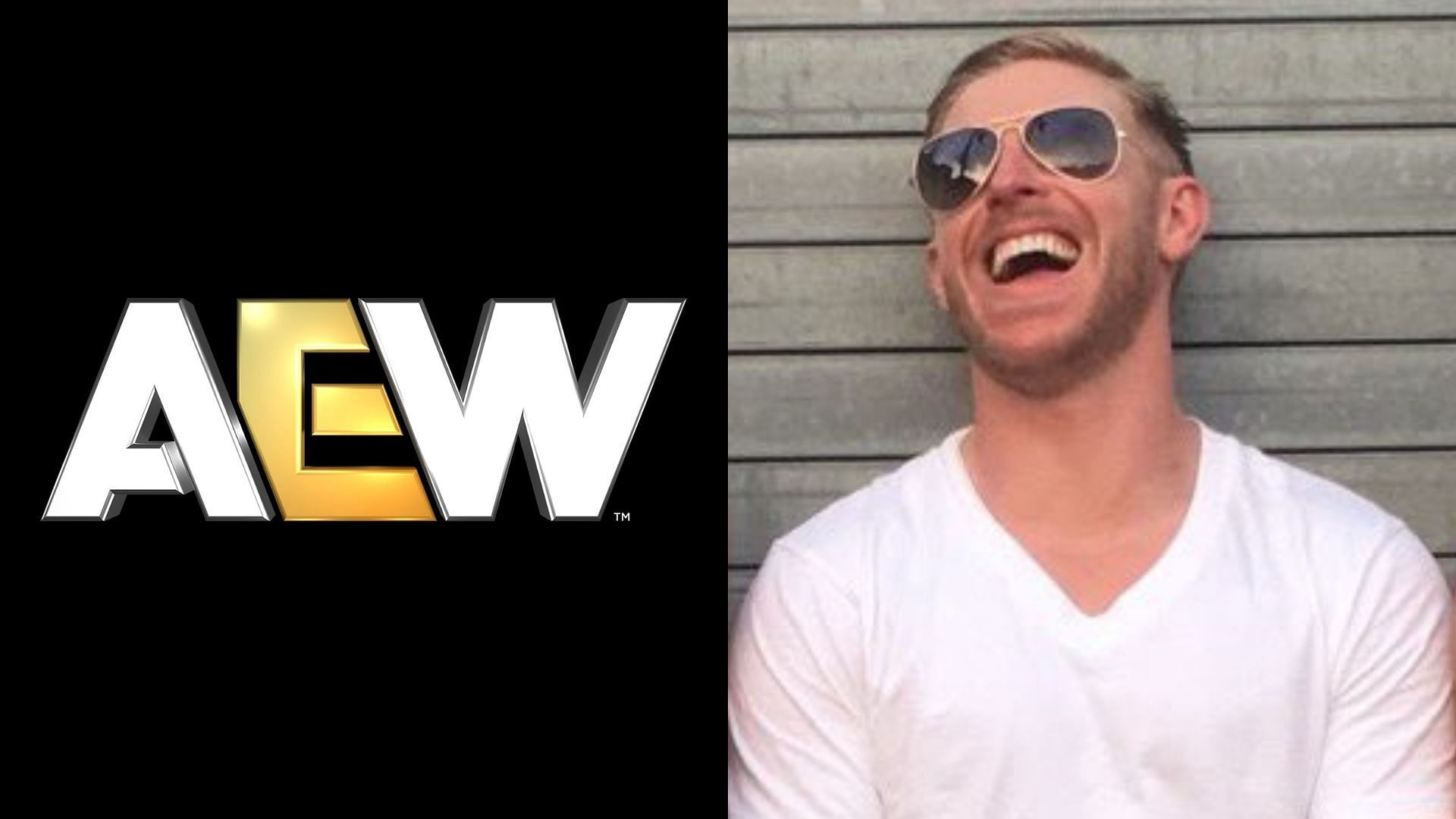 AEW logo (left) and Orange Cassidy (right). (Image credits: AEW Facebook and Orange Cassidy