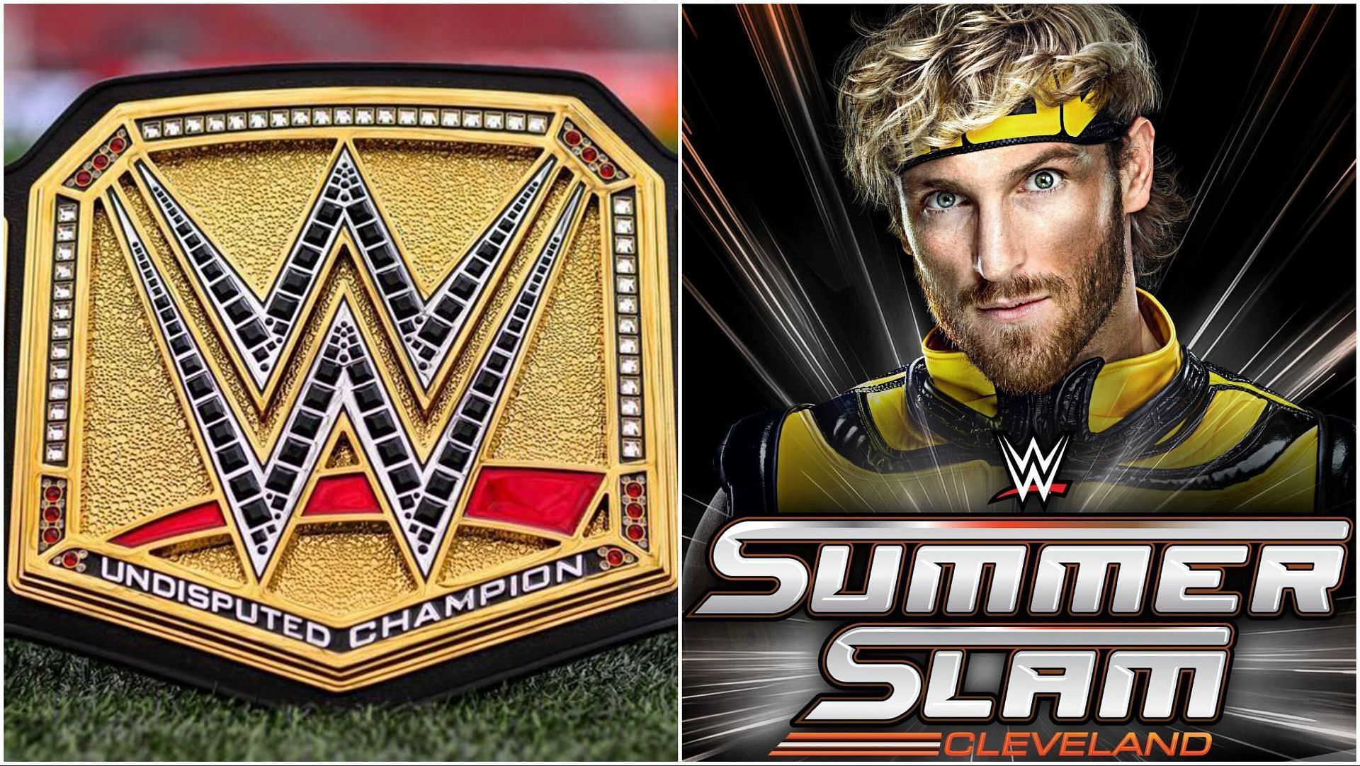 Custom Undisputed WWE Championship belt, WWE SummerSlam poster with Logan Paul