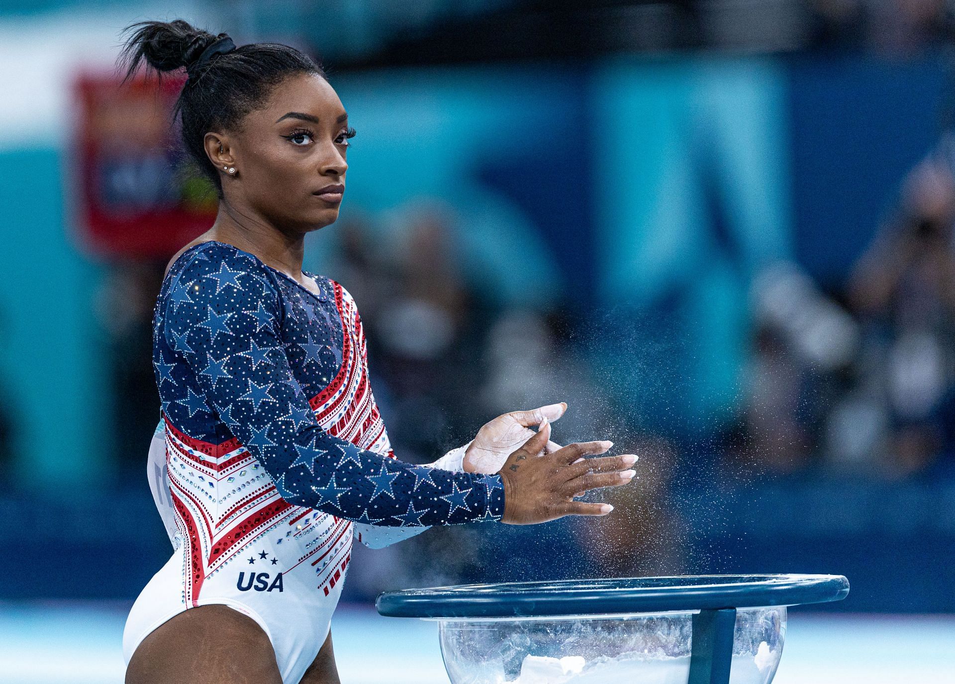 Simone Biles during the Olympic Games 2024 in Paris, France. (Photo via Getty Images)