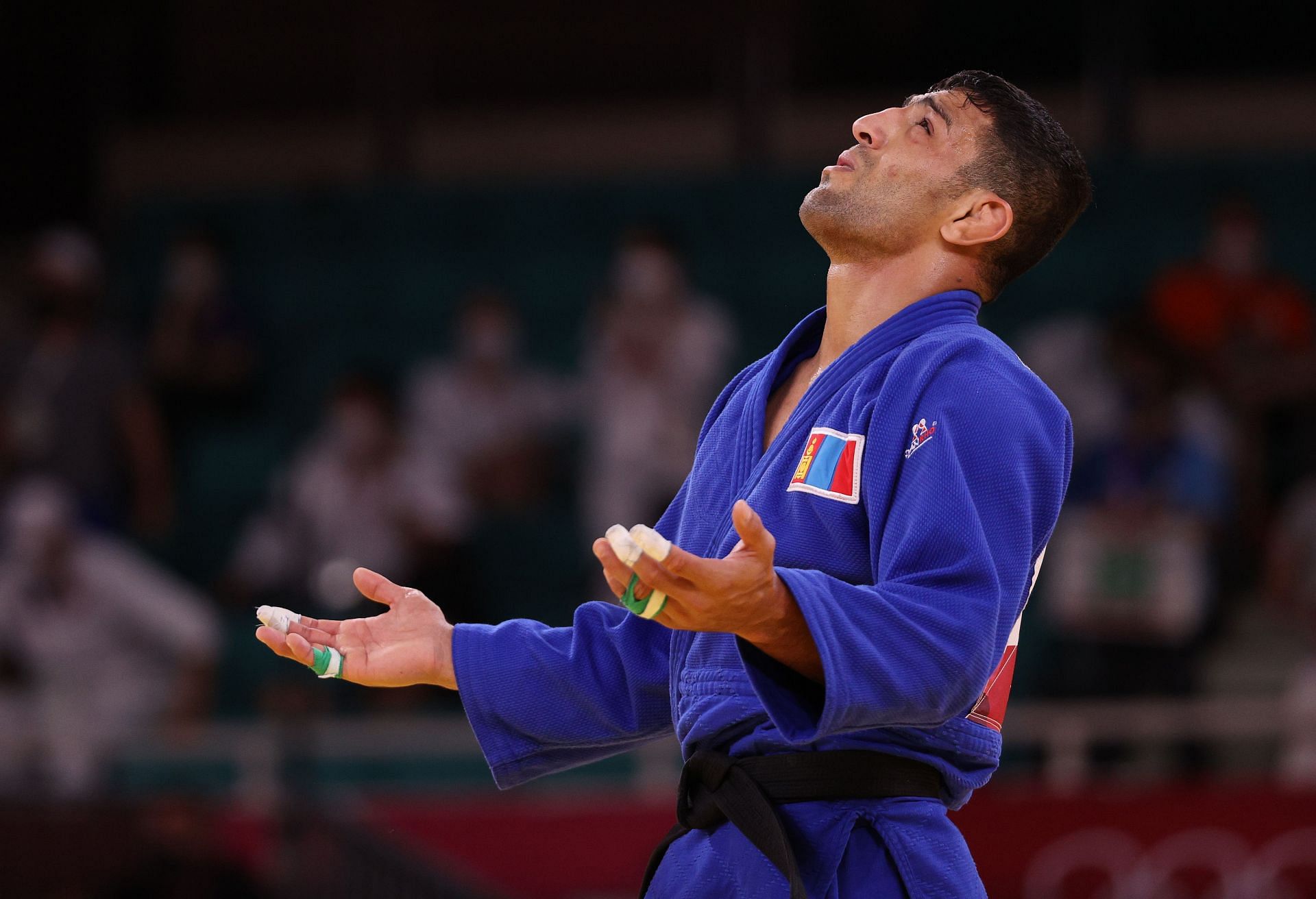 Saeid Mollaei of Team Mongolia reacts after he defeated Shamil Borchashvili of Team Austria during the Men&rsquo;s Judo 81kg Semifinal of Table B on day four of the Tokyo 2020 Olympic Games at Nippon Budokan on July 27, 2021 in Tokyo, Japan. (Photo by Harry How/Getty Images)