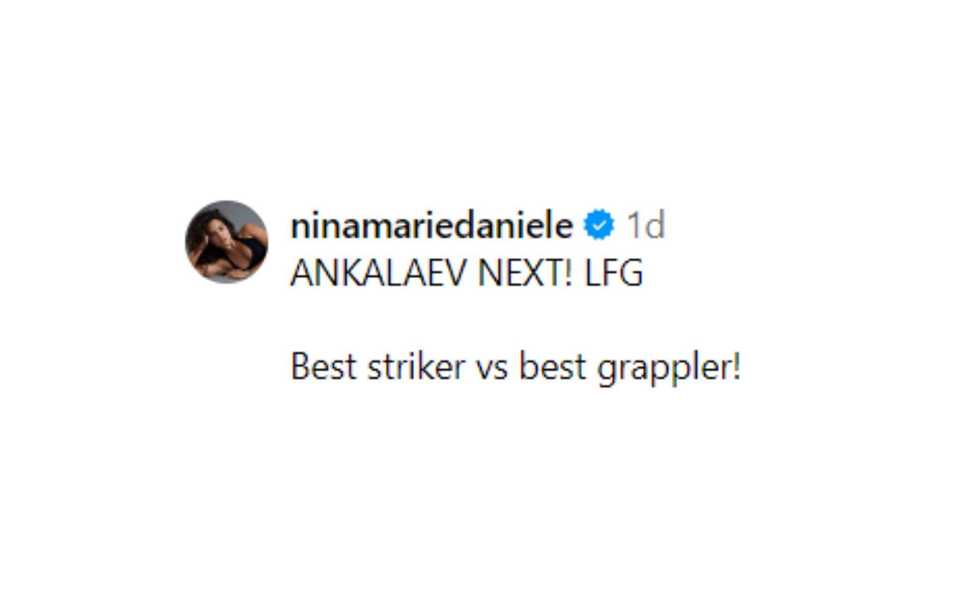 Nina Marie-Daniele weighs in on Alex Pereira&#039;s next fight [Images courtesy: @easportsufc on Instagram]