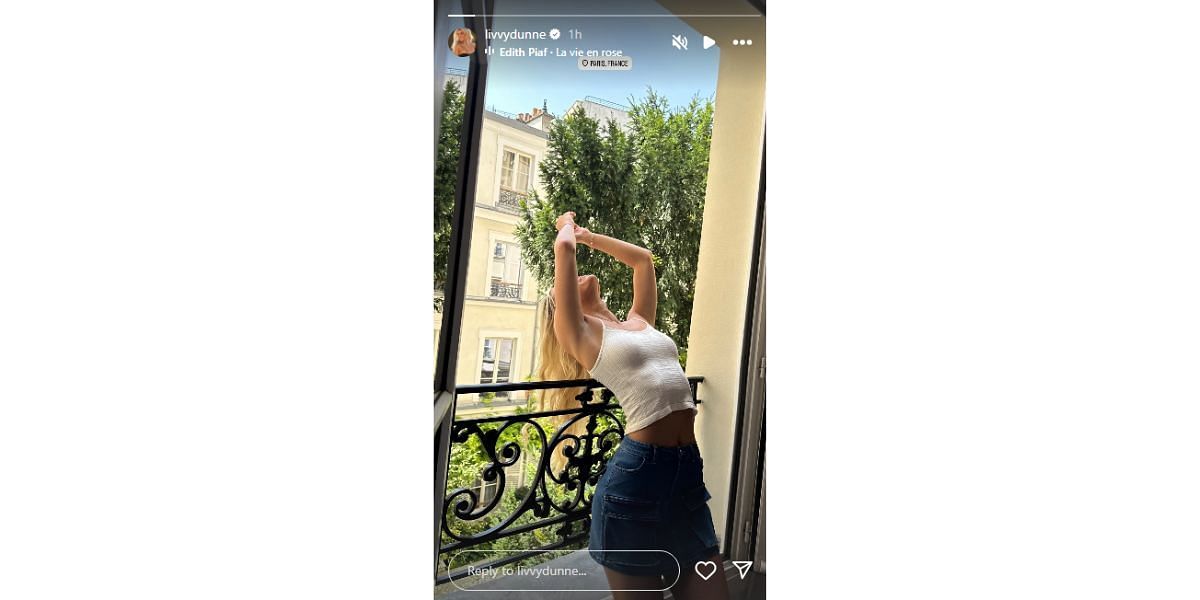 Livvy Dunne enjoying clear and warm weather in Paris (Image Credit: Instagram / @livvydunne)