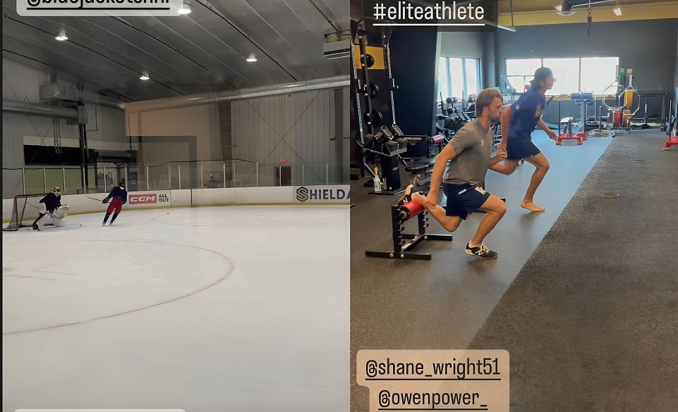 NHL Stars Kent Johnson and Owen Power share off season workout highlights (via Instagram/@shield.performance)