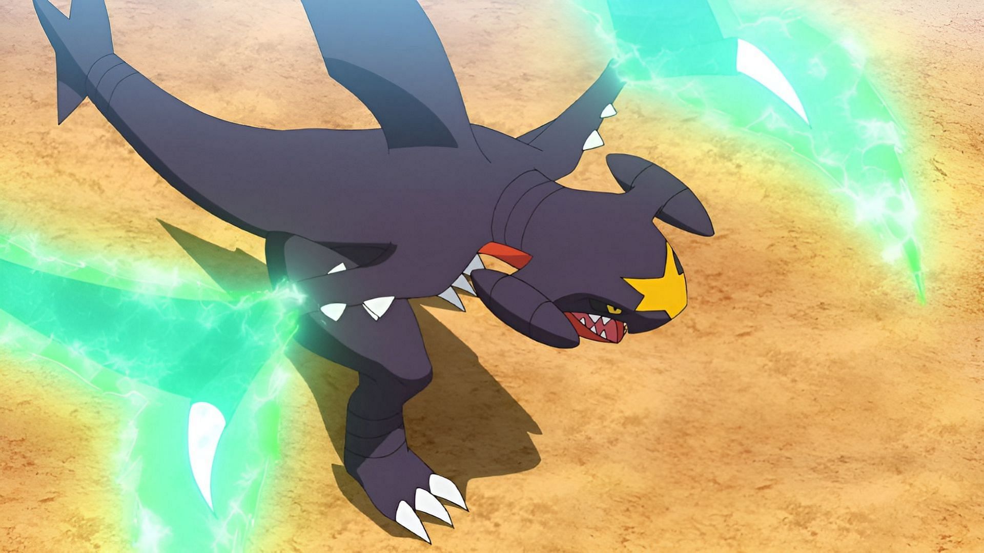 Cynthia&#039;s Garchomp in the anime (Image via The Pokemon Company)