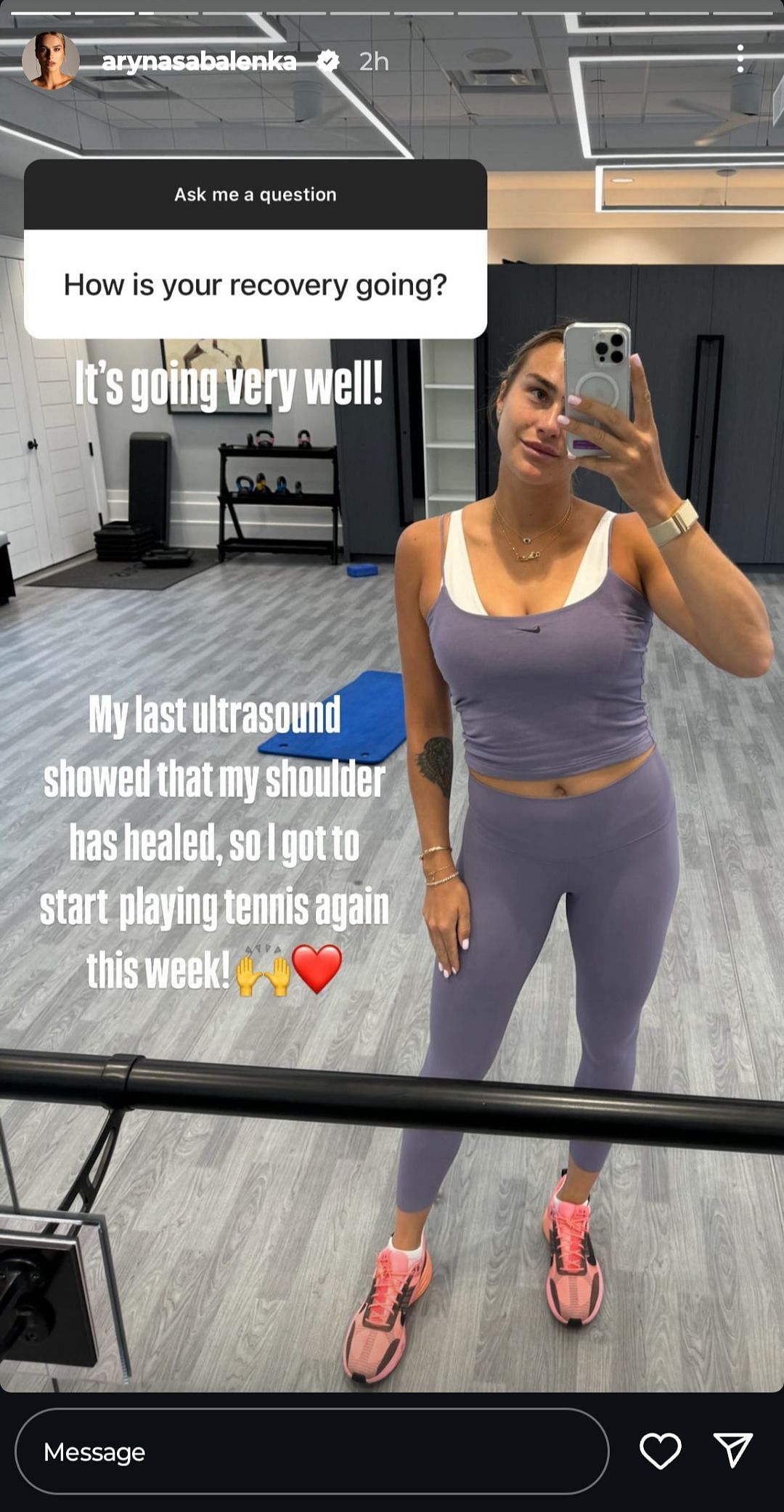 Sabalenka through her social handle (Image Source: Instagram)