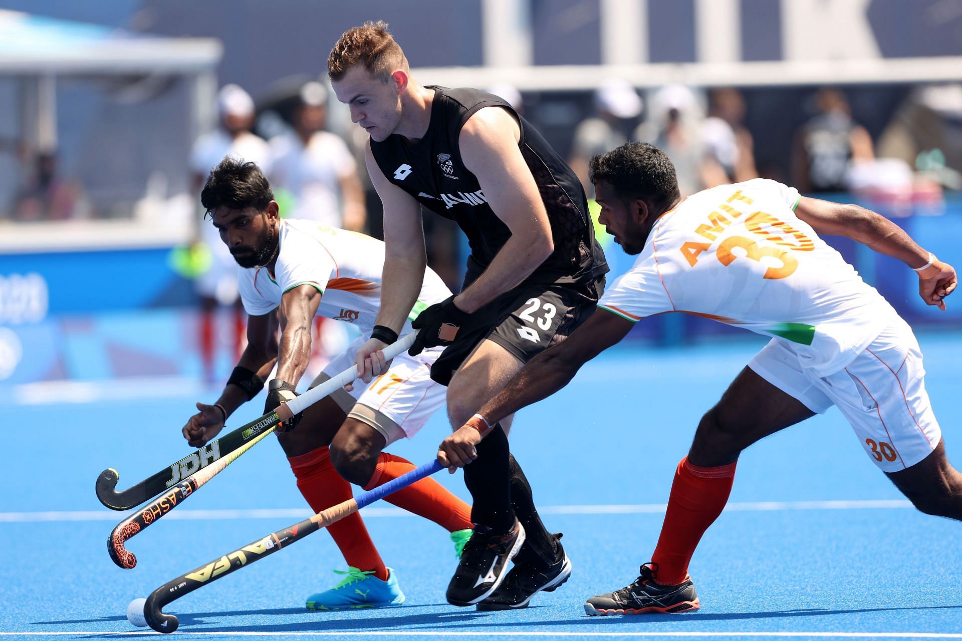 India in action against NZ at the Tokyo Olympics hockey event - Source: Getty