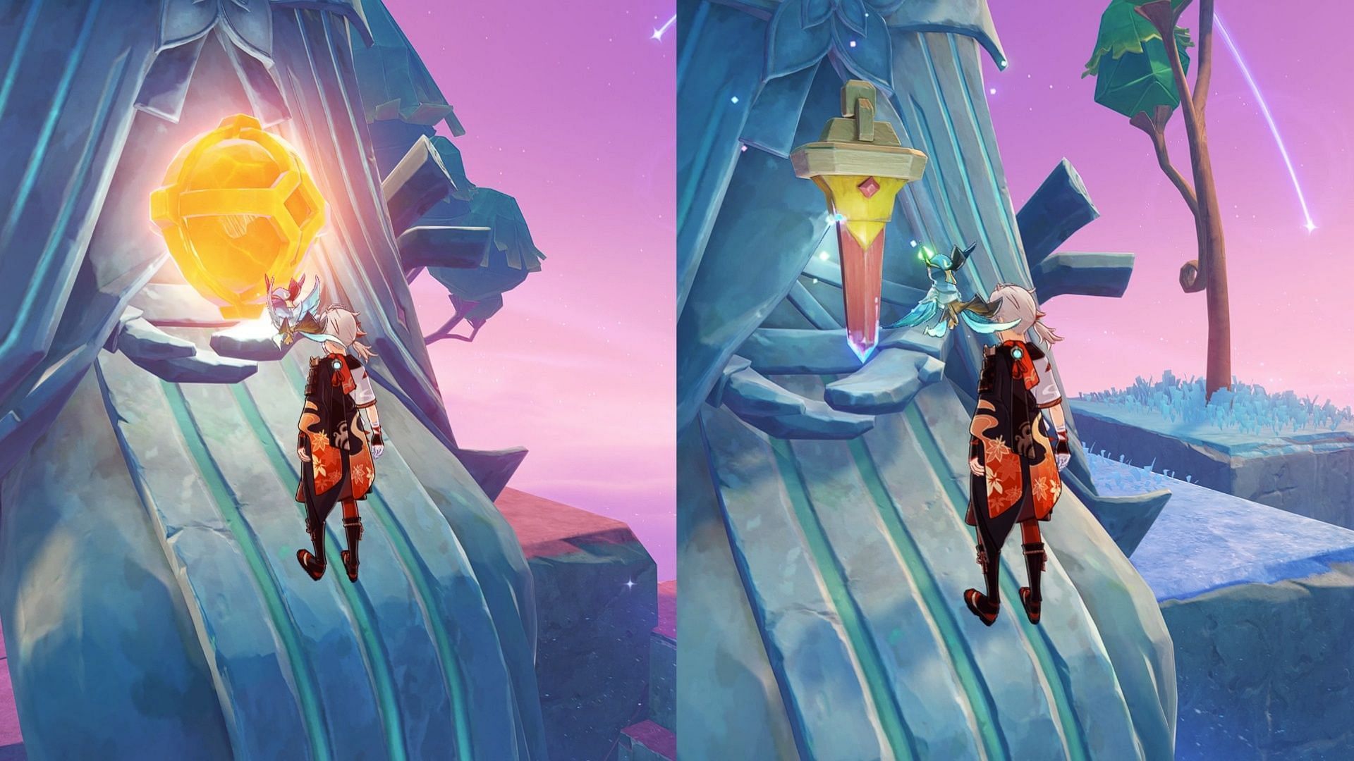 Place the sword and lamp on the statues (Image via HoYoverse)