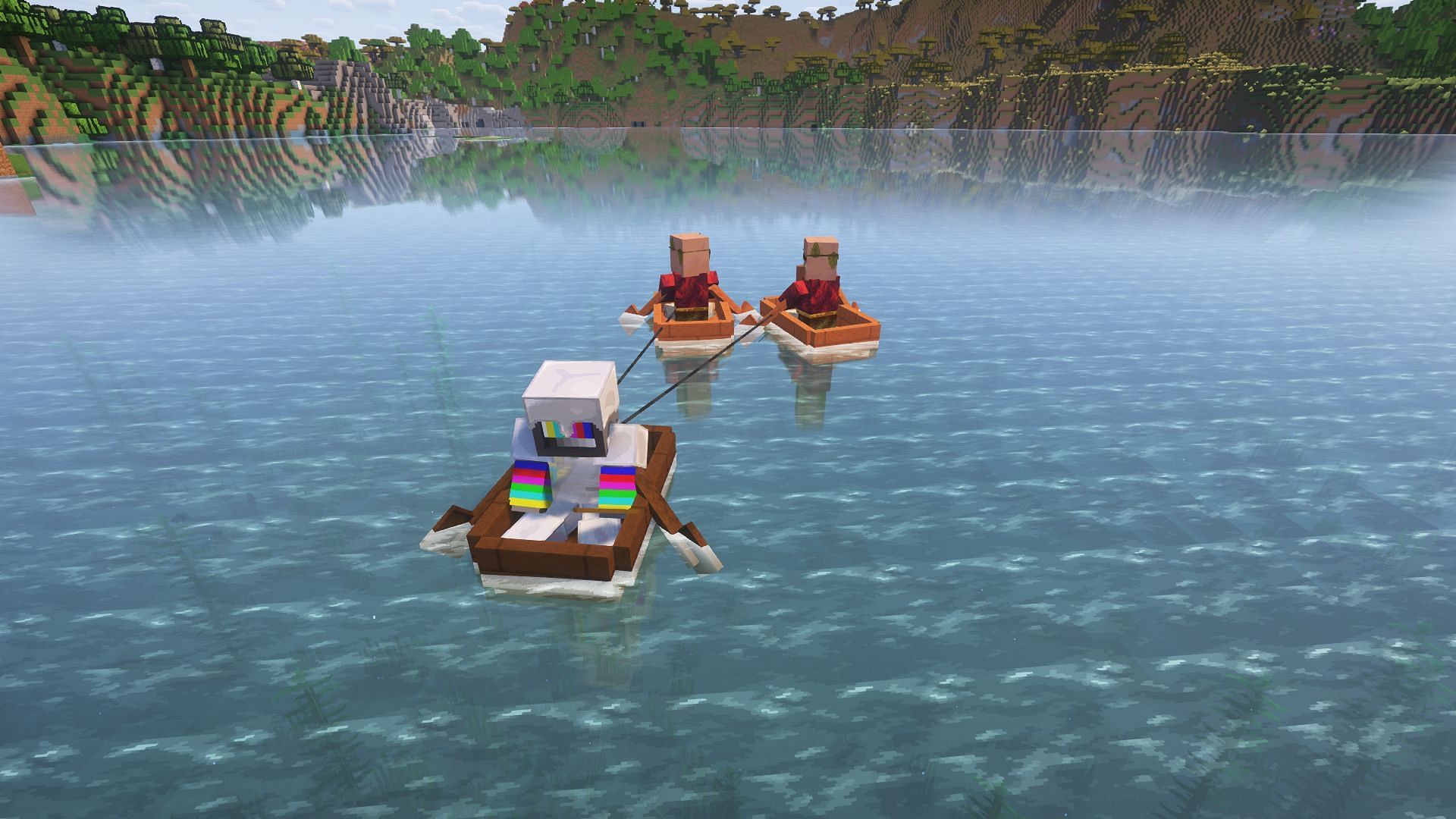 Minecraft leash on a boat