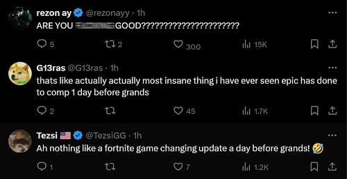 Comments from Fortnite pros (Image via X || @FortniteStatus)