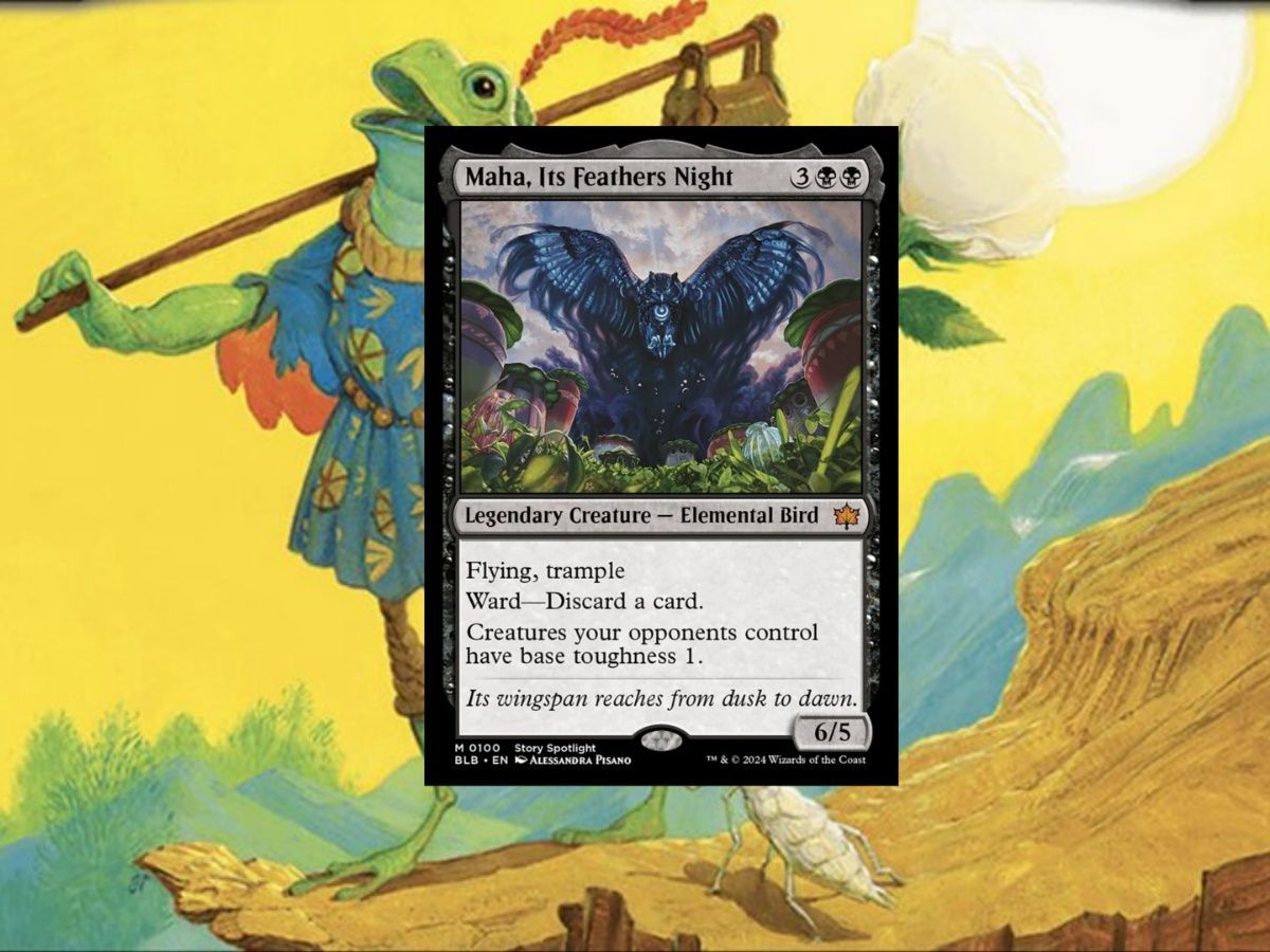 Maha has amazing art, flavor text, and powers. It&#039;s just an incredible card from MTG Bloomburrow (Image via Wizards of the Coast)