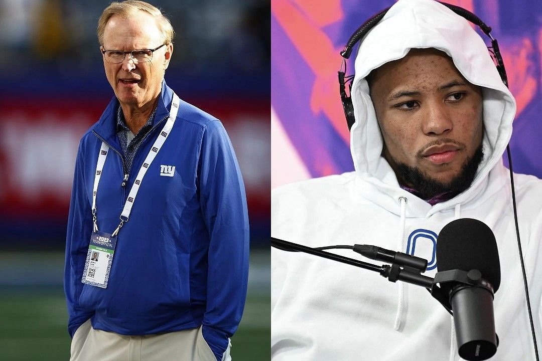 John Mara, left, Saquon Barkley, right 