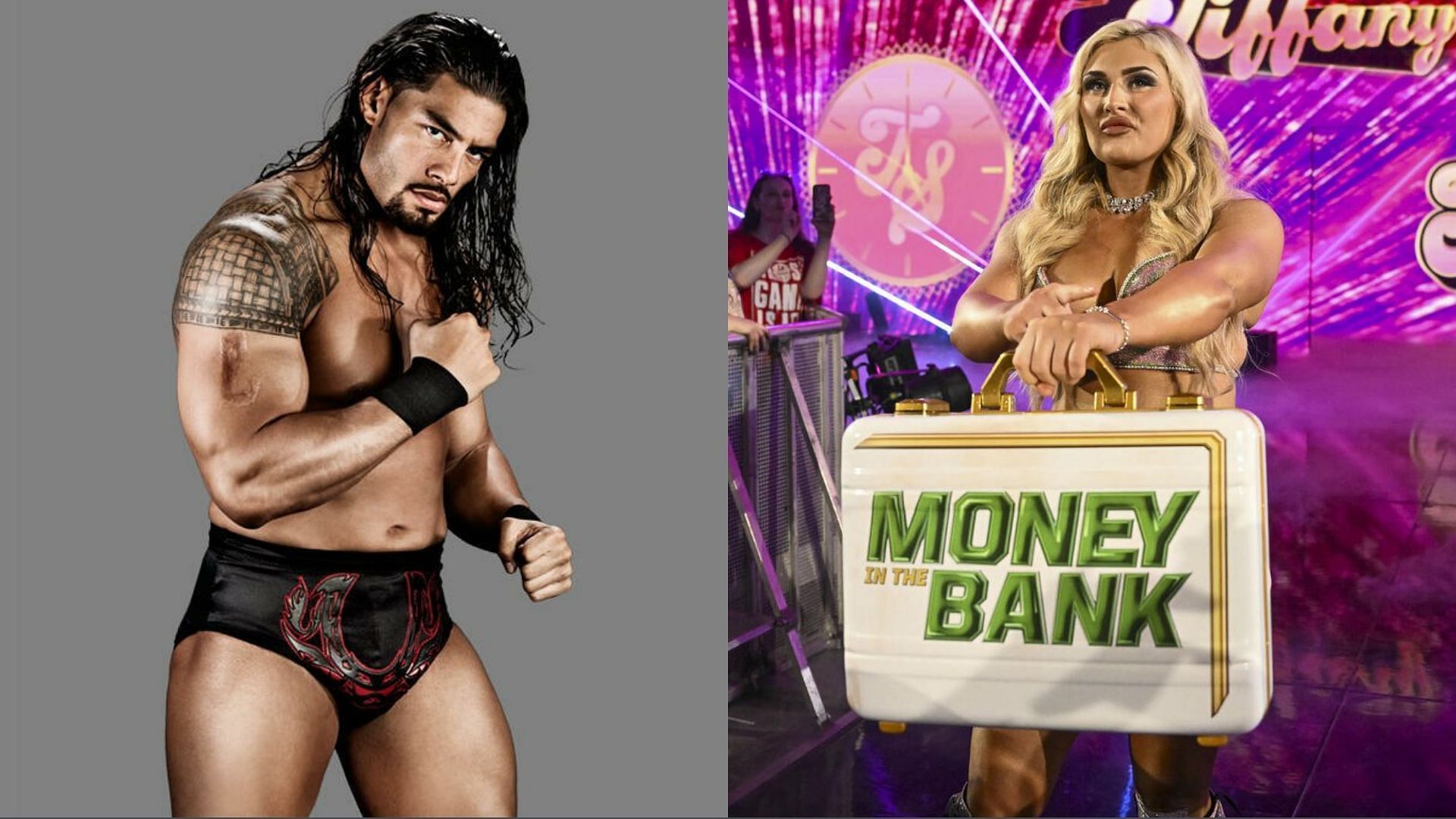 Roman Reigns (left); Tiffany Stratton (right)