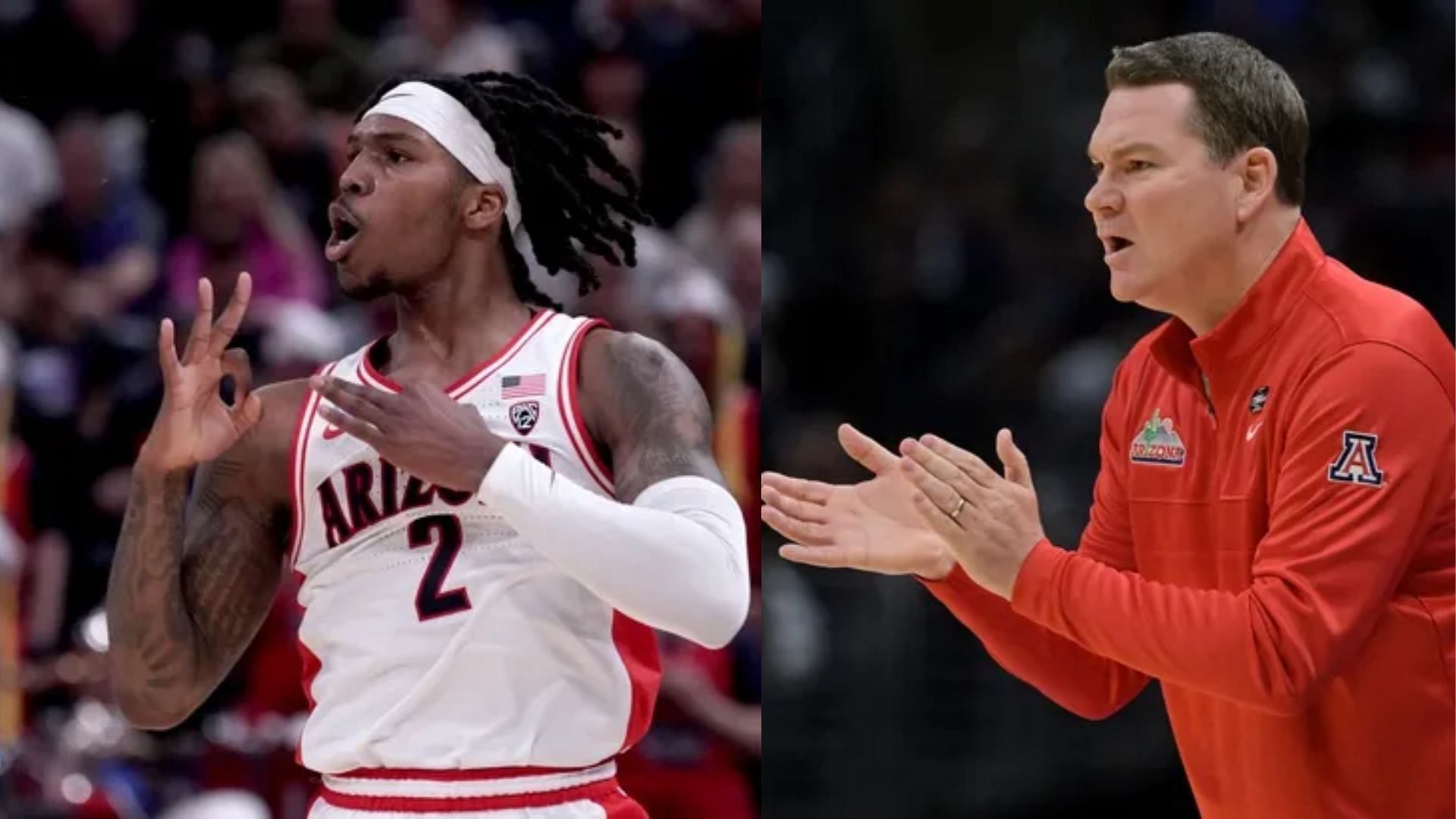 Caleb Love (left) will lead Arizona in the 2024-25 college basketball season as part of the Big 12 Conference (Image Source: IMAGN)