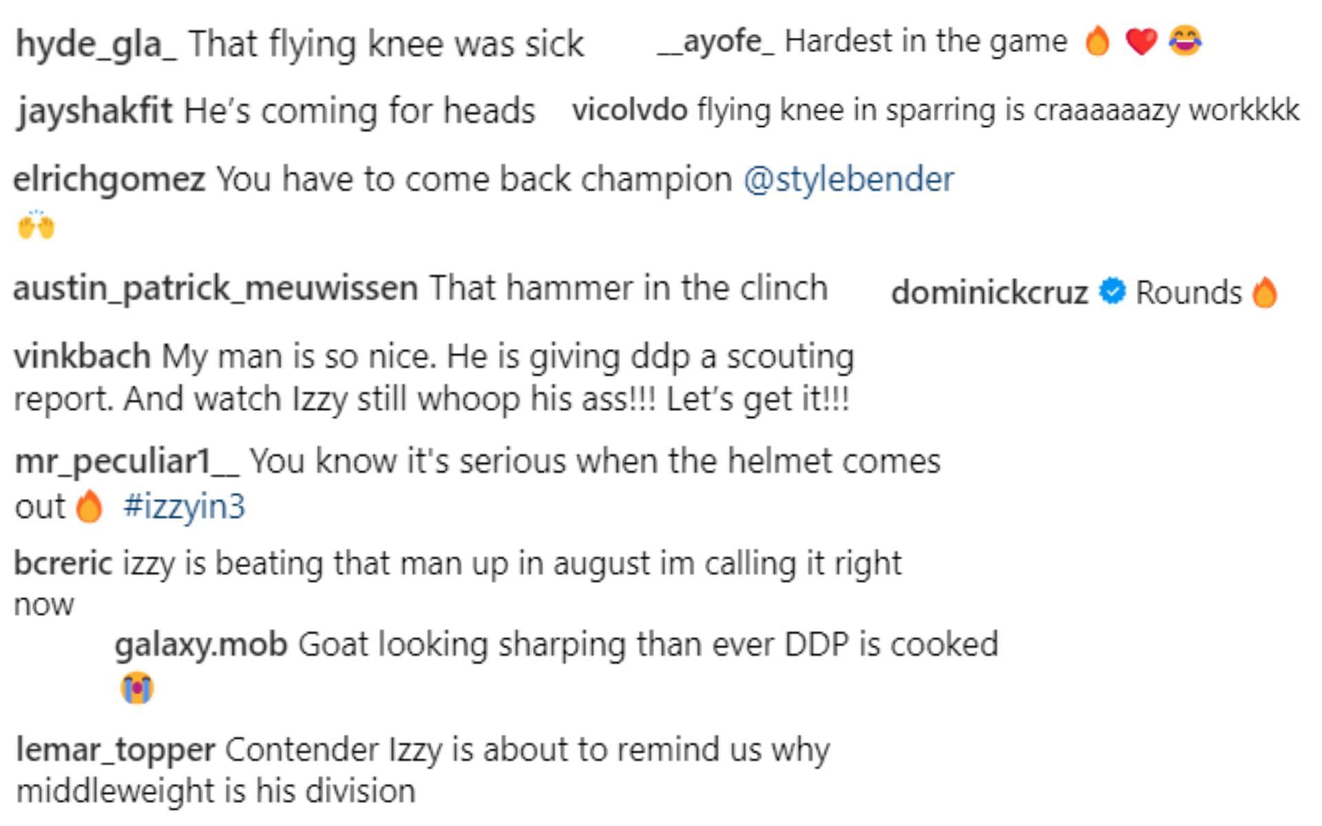 Screenshot of fan reactions to Israel Adesanya&#039;s post on Instagram