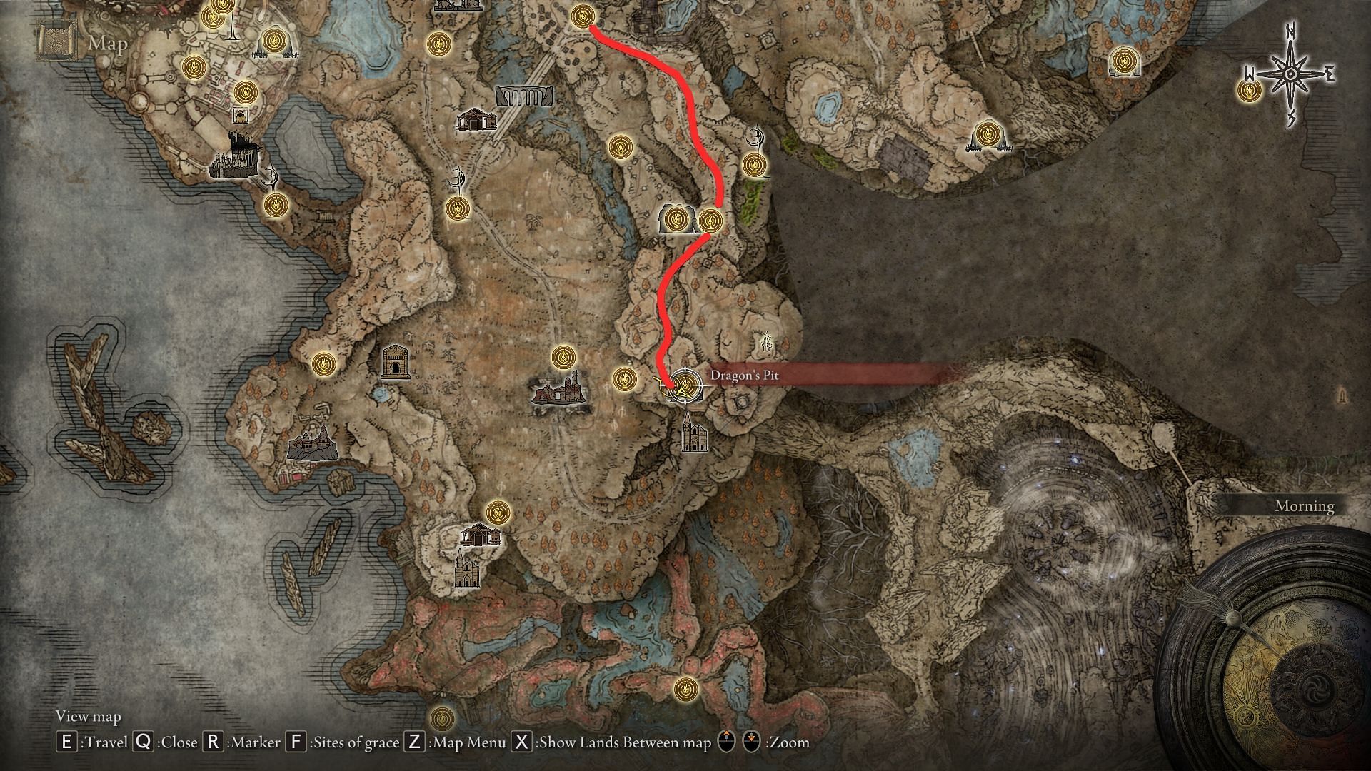 Dragon&#039;s Pit location on the map in Elden Ring Shadow of the Erdtree (Image via FromSoftware)