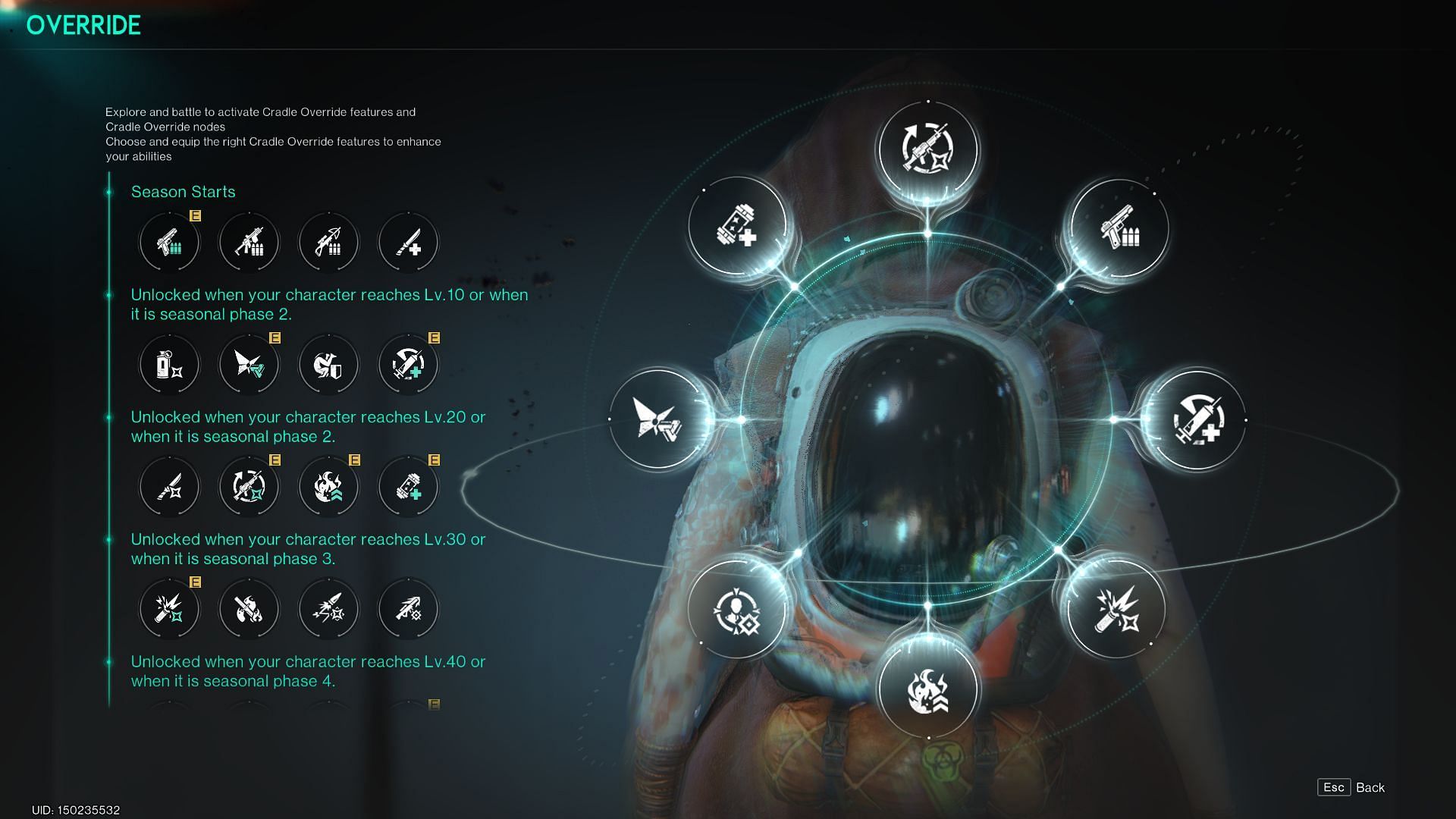 The optimal Cradle Override nodes for the best Unstable Bomber build in Once Human (Image via Starry Studio)