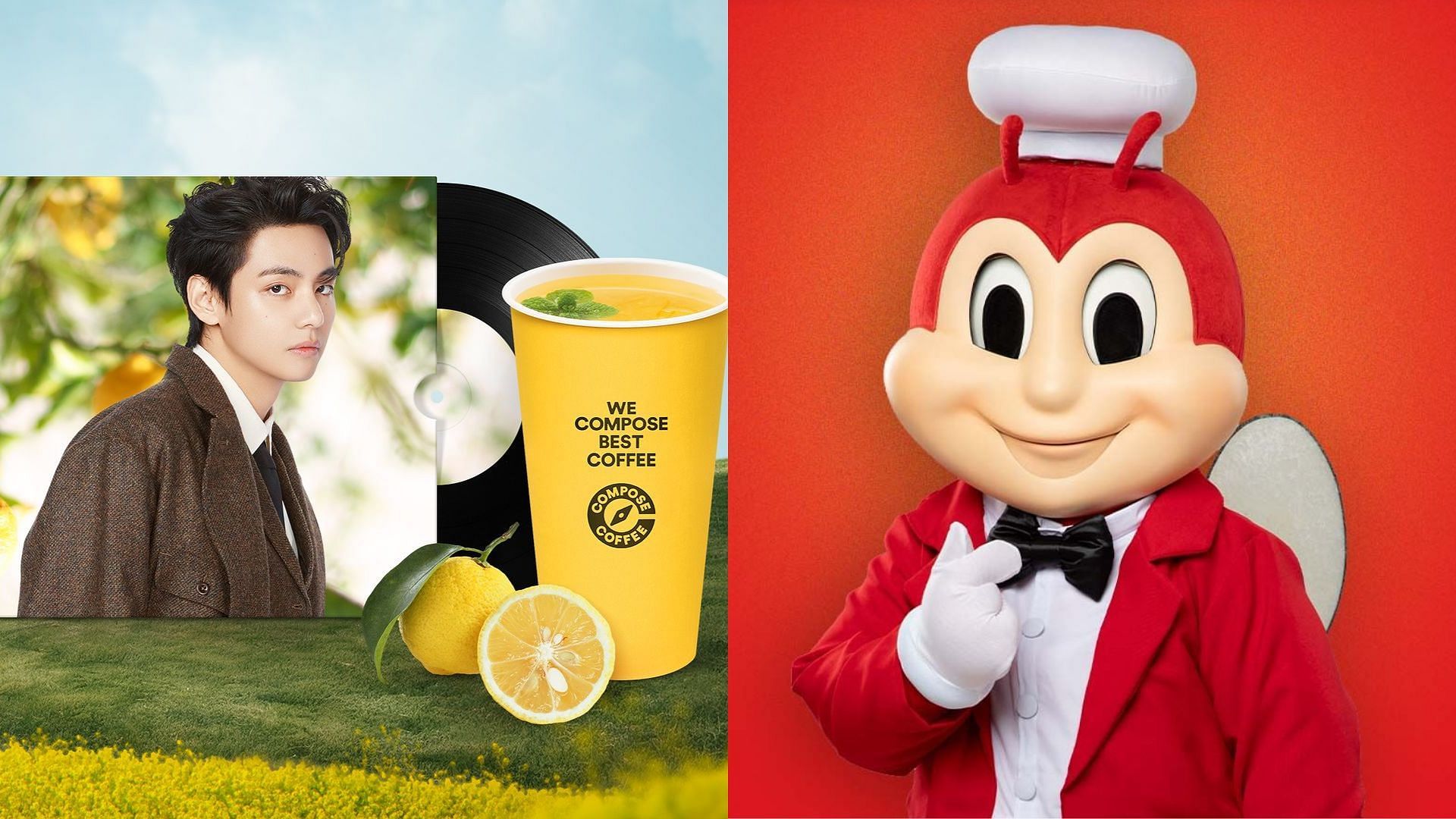 Compose Coffee represented by the BTS member likely to sell 70% stake to the Filipino company Jollibee Foods (Images Via Instagram/@compose_coffee, @jollibee) 