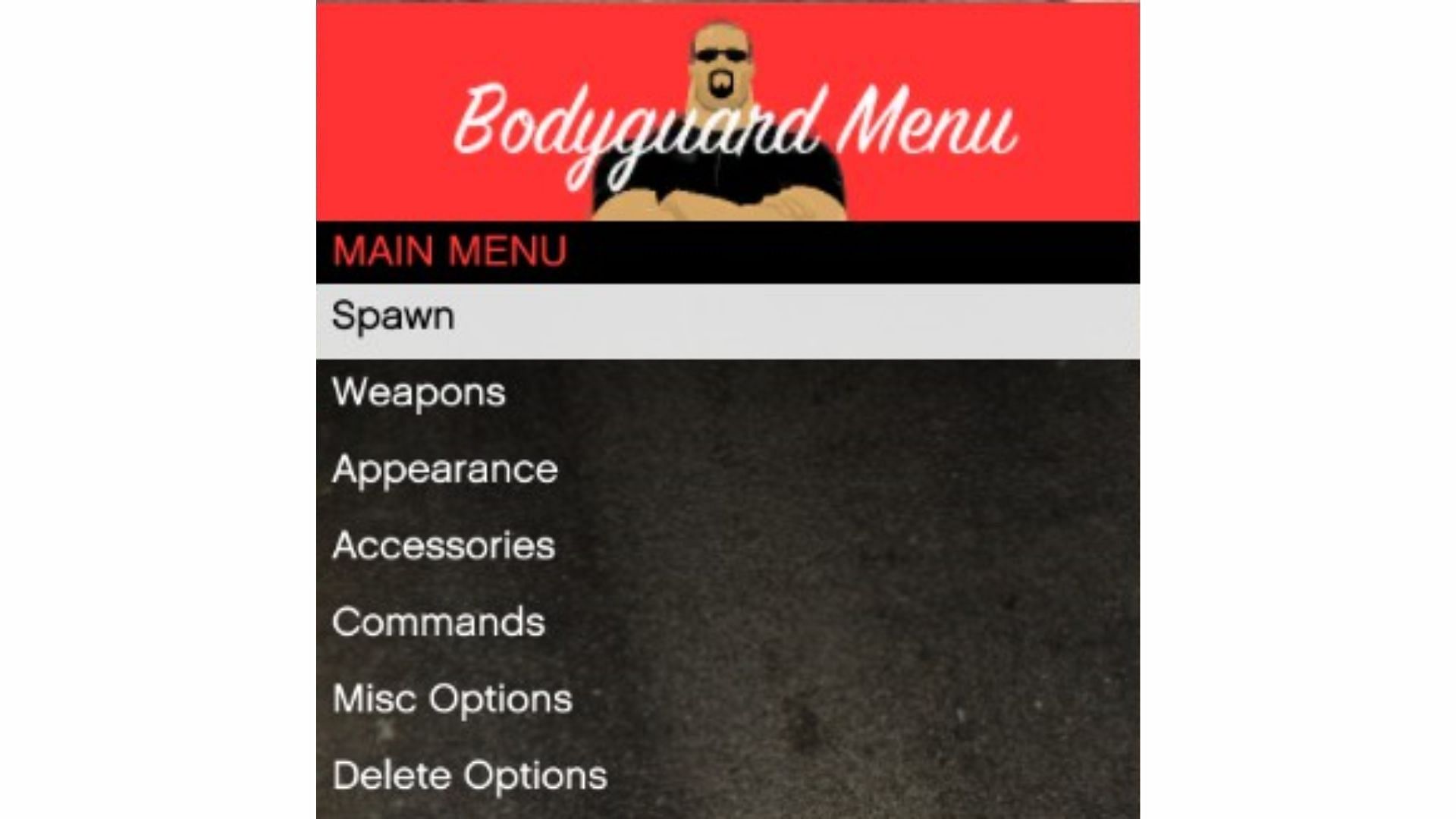 Various options in the Bodyguard Menu (Image via jedijosh920)